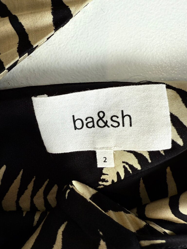 ba&sh Black and Beige Tropical Print Dress