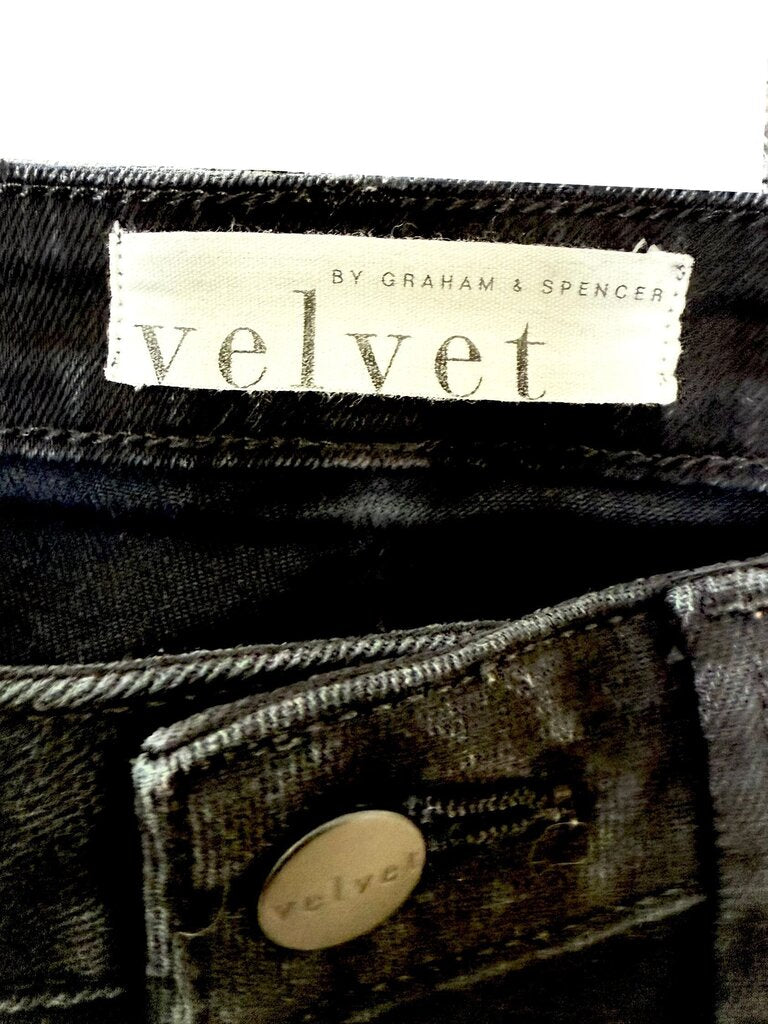 Pre-Owned Velvet High-Waisted Black Jeans with Red Side Stripe Black Women's New