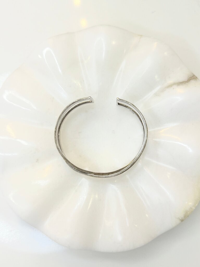 Pre-Owned Anna Beck Silver Double Band Cuff Bracelet Silver Unisex New