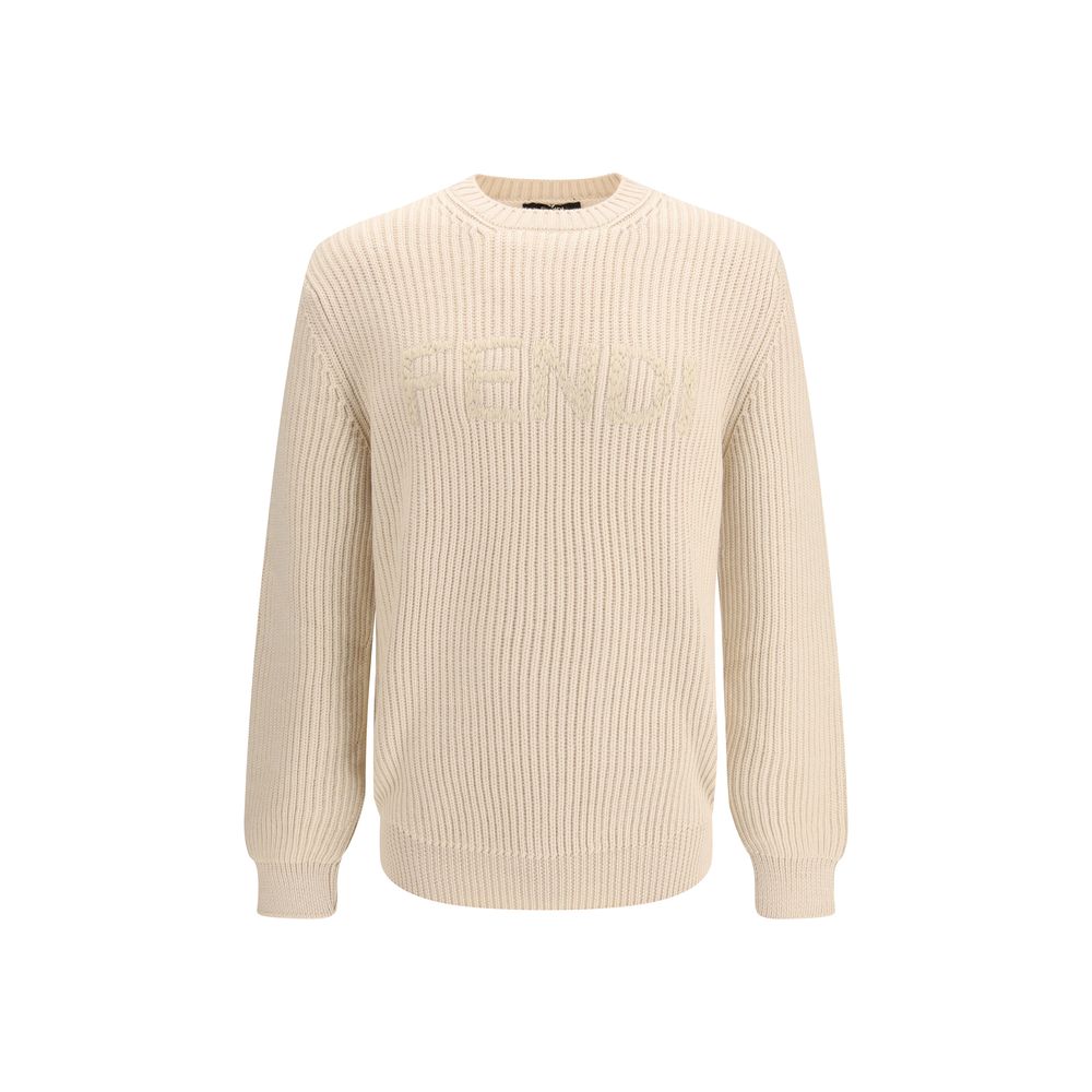 Fendi Beige Wool Crew-Neck Knit Sweatshirt