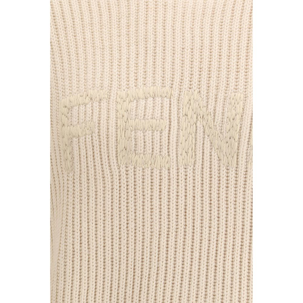 Fendi Beige Wool Crew-Neck Knit Sweatshirt