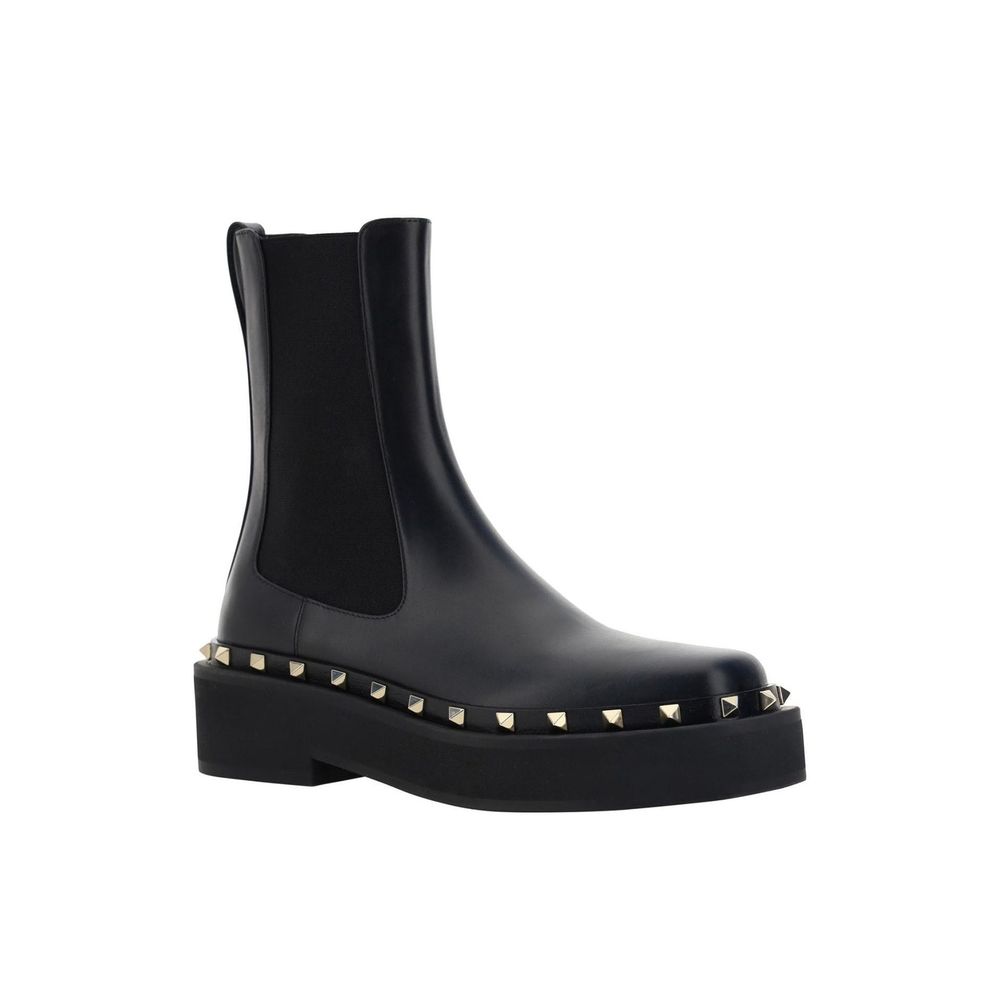 Valentino Garavani Black Leather Chelsea Boots