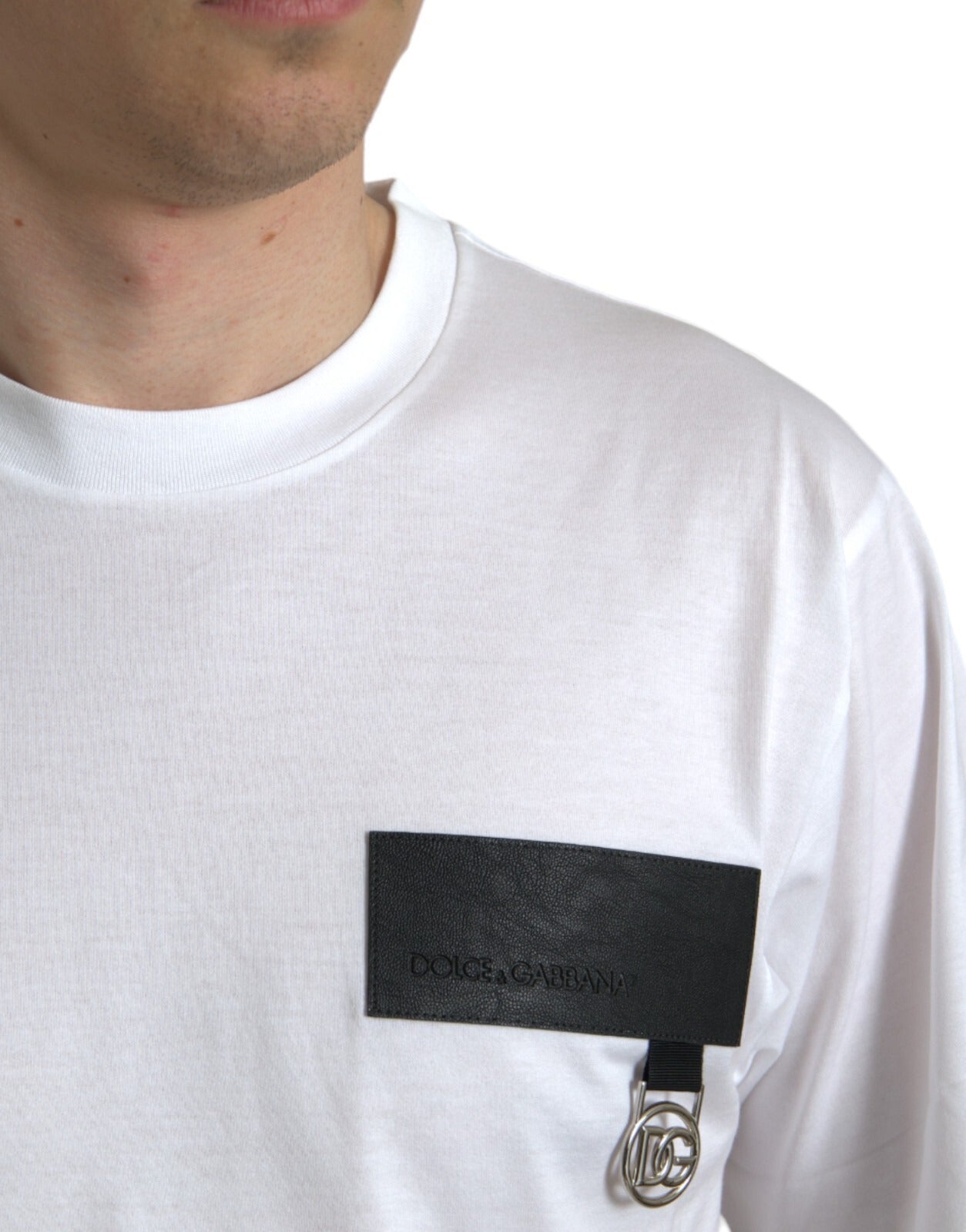 Pre-Owned Dolce & Gabbana White Logo Patch Cotton Crew Neck T-shirt