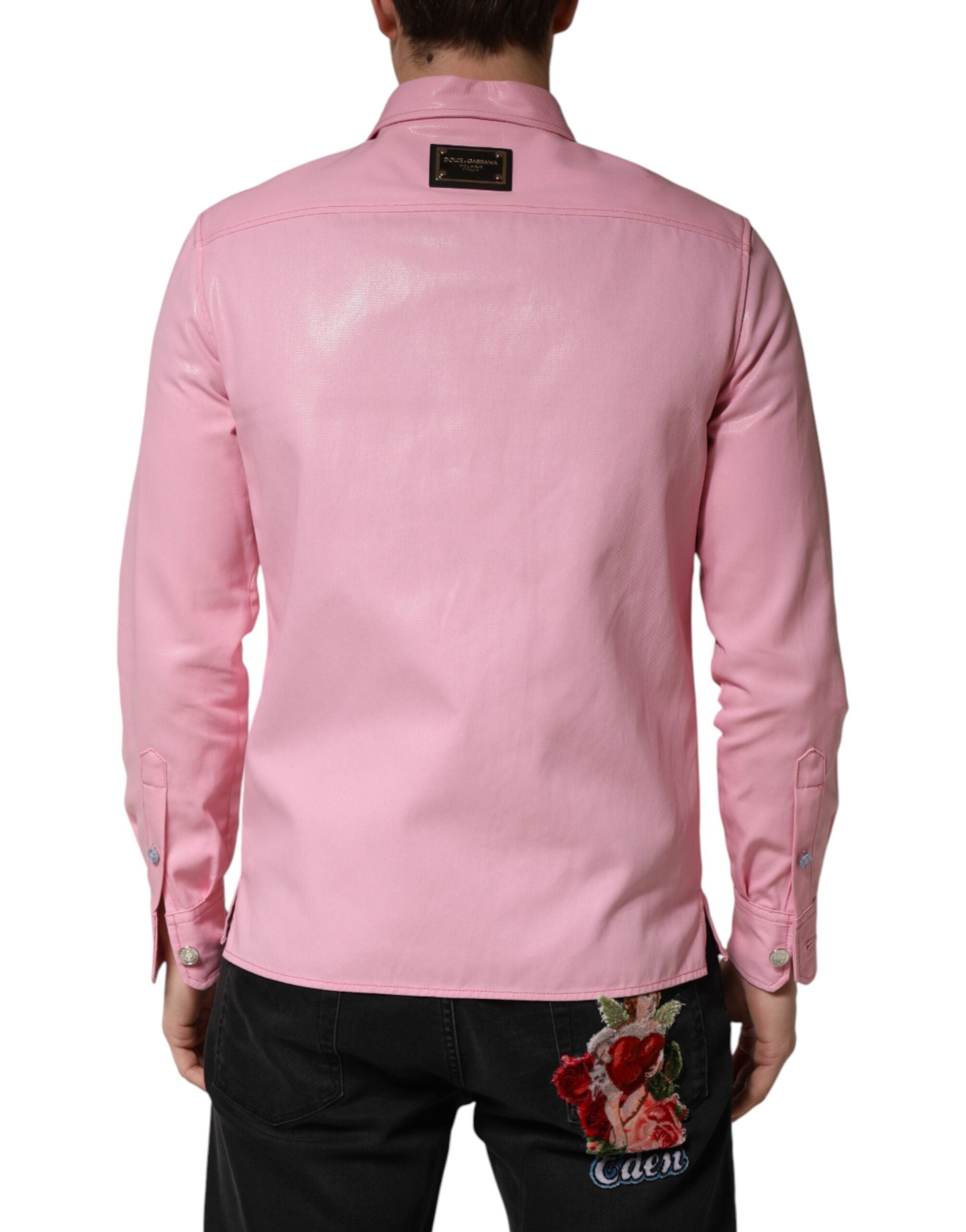 Pre-Owned Dolce & Gabbana Pink Cotton Collared Men Button Down Shirt