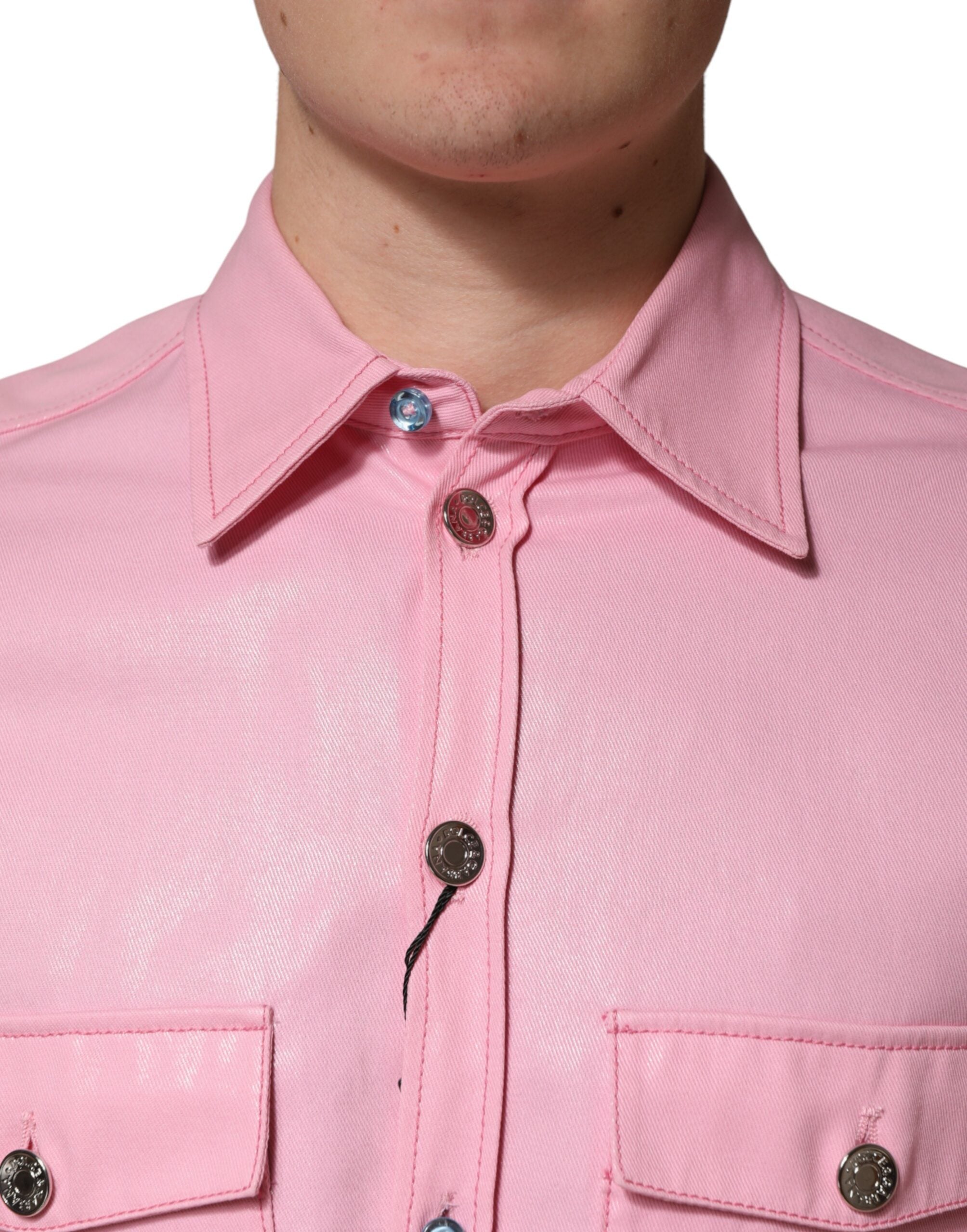 Pre-Owned Dolce & Gabbana Pink Cotton Collared Men Button Down Shirt