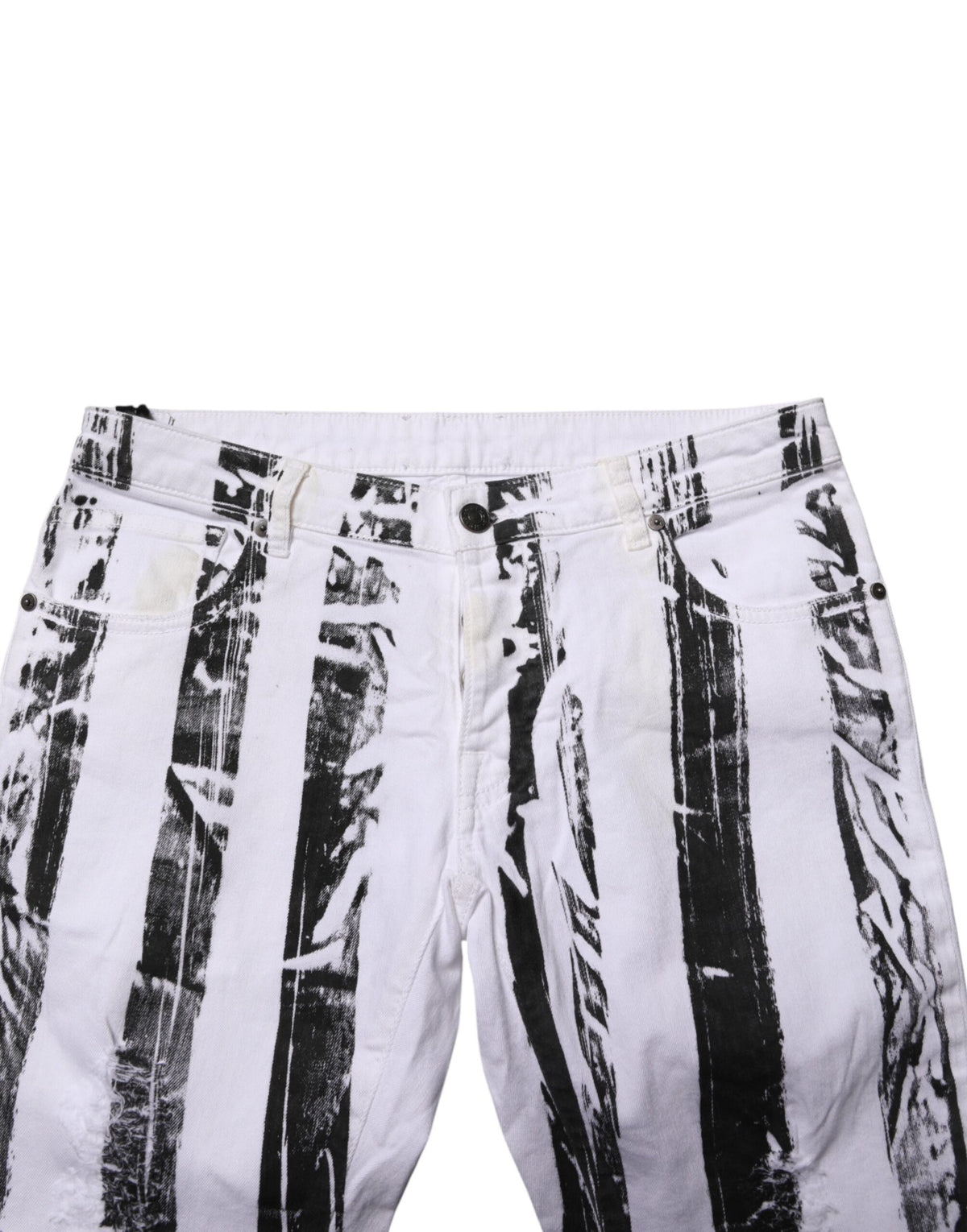 Gaelle Paris Black White Stripes Mid Waist Cropped Capri Jeans