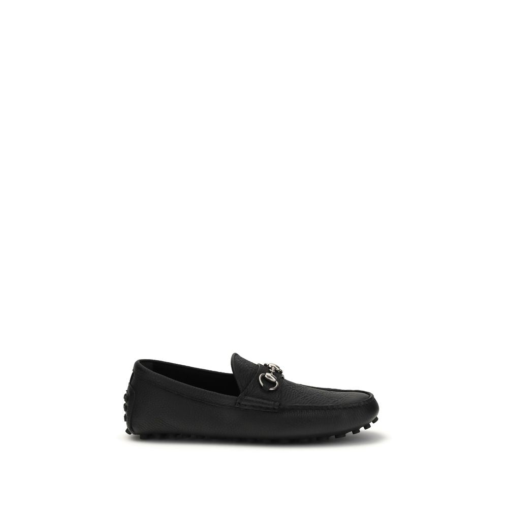 Gucci Black Leather Slip-On Loafers