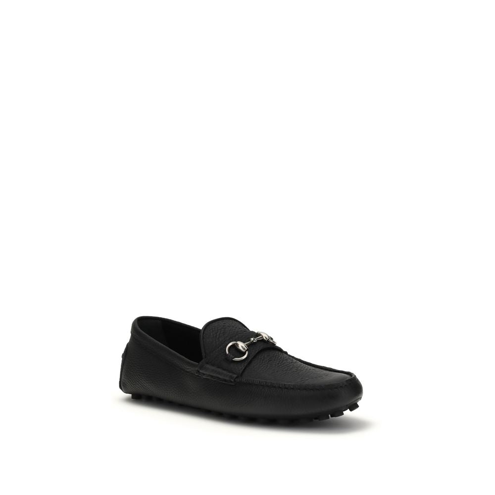 Gucci Black Leather Slip-On Loafers