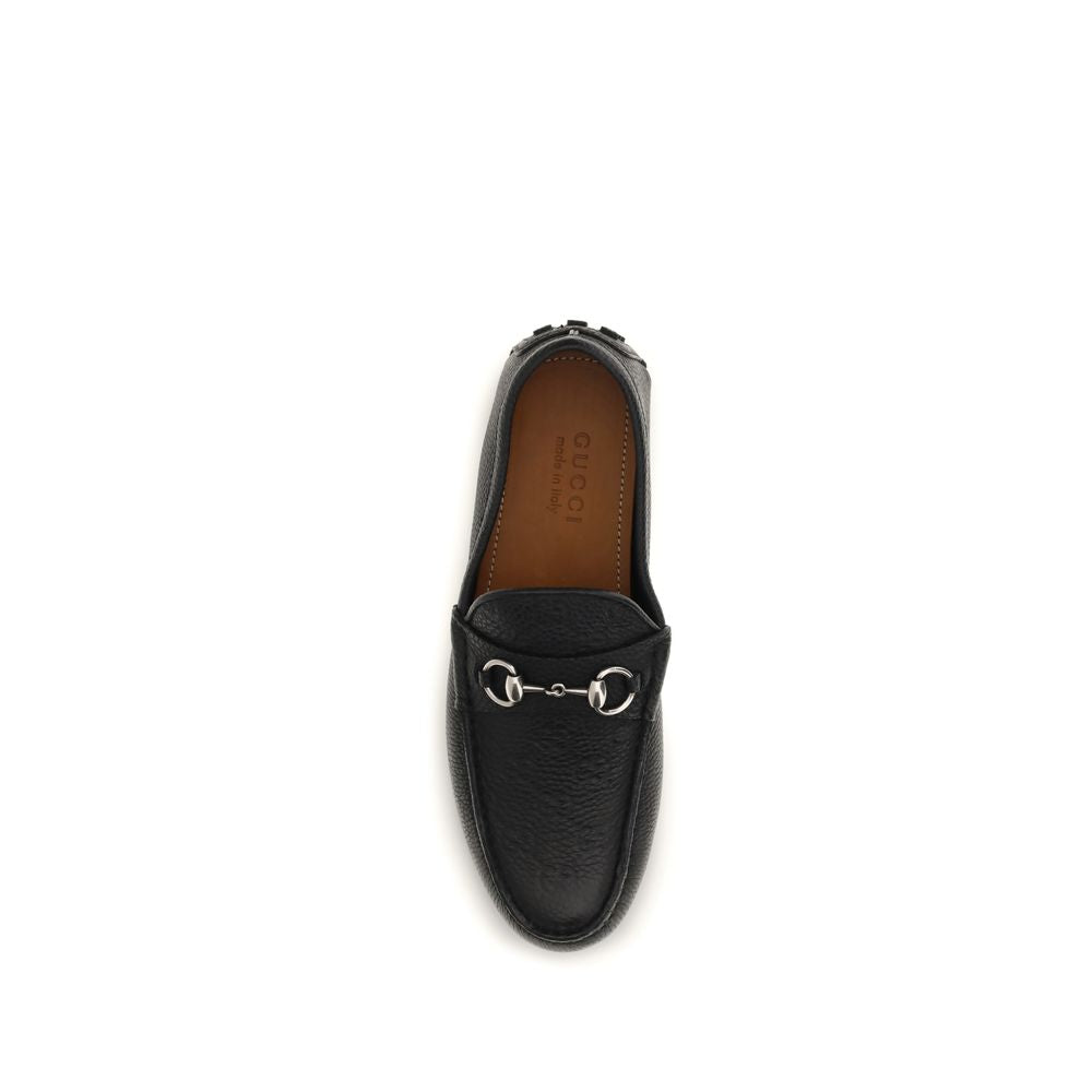 Gucci Black Leather Slip-On Loafers