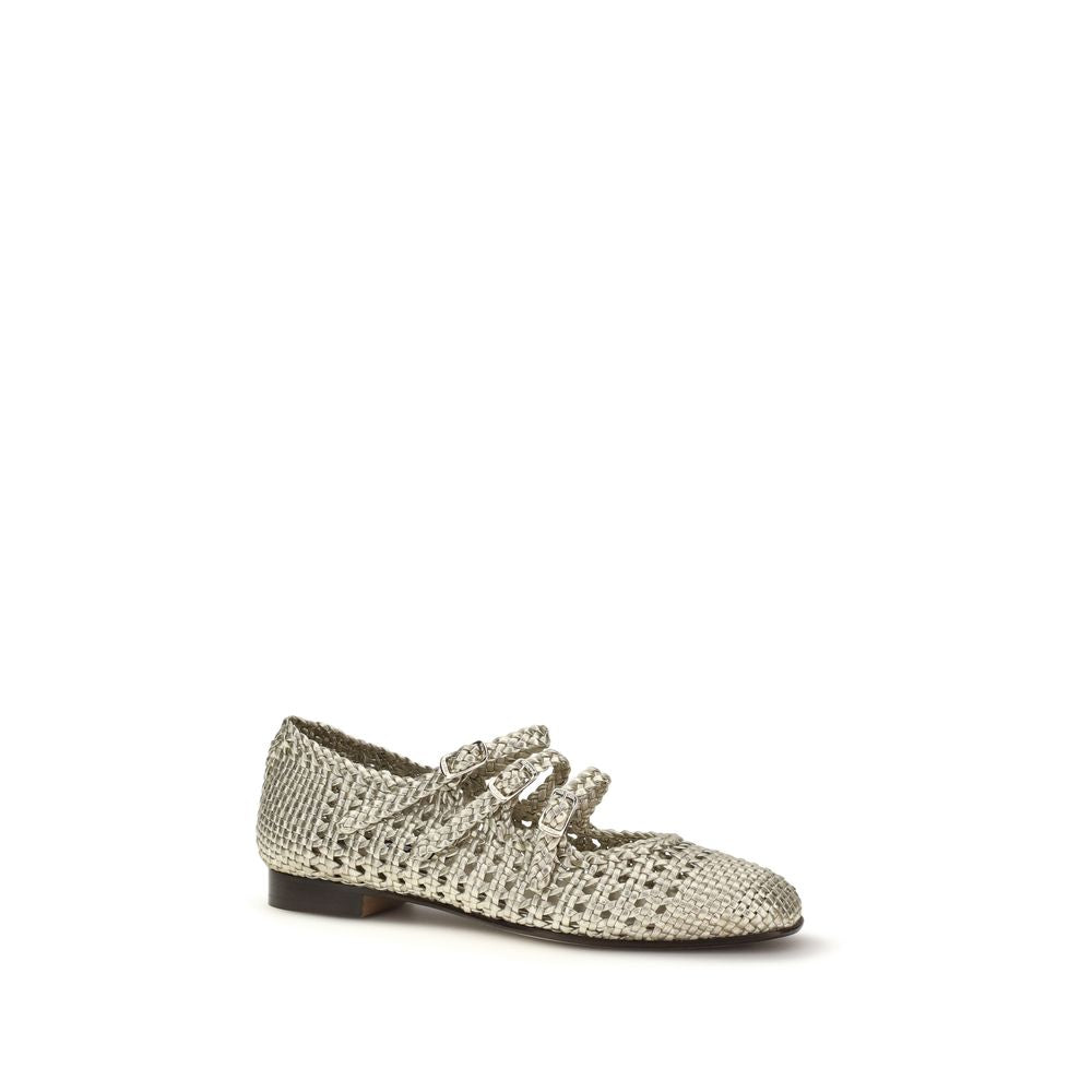 Carel Paris Silver Calf Leather Bos Taurus Ballet Flats