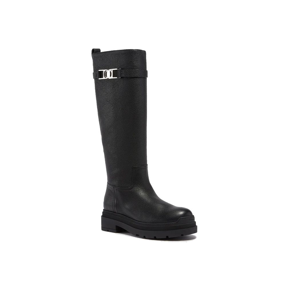 Salvatore Ferragamo Black Calfskin Over The Knee