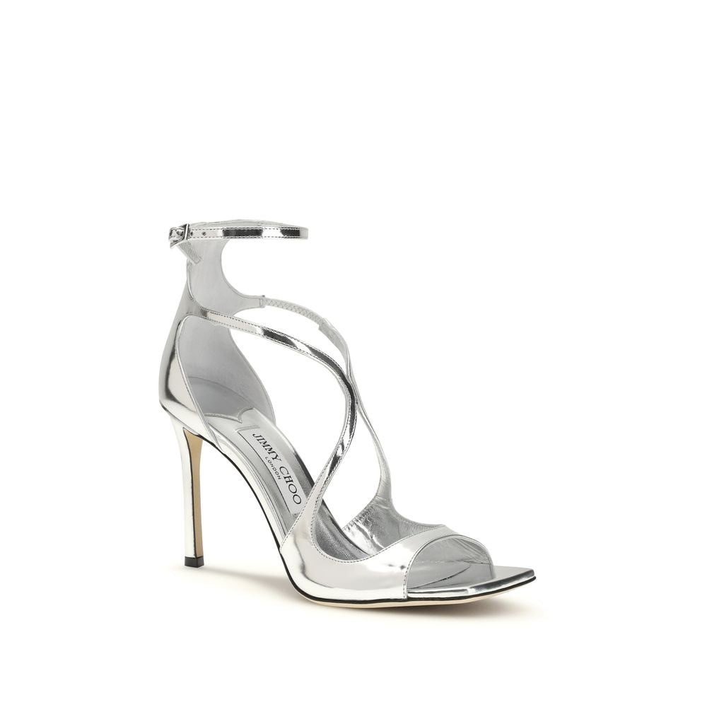 Jimmy Choo Silver Azia Patent Leather Stiletto Sandals