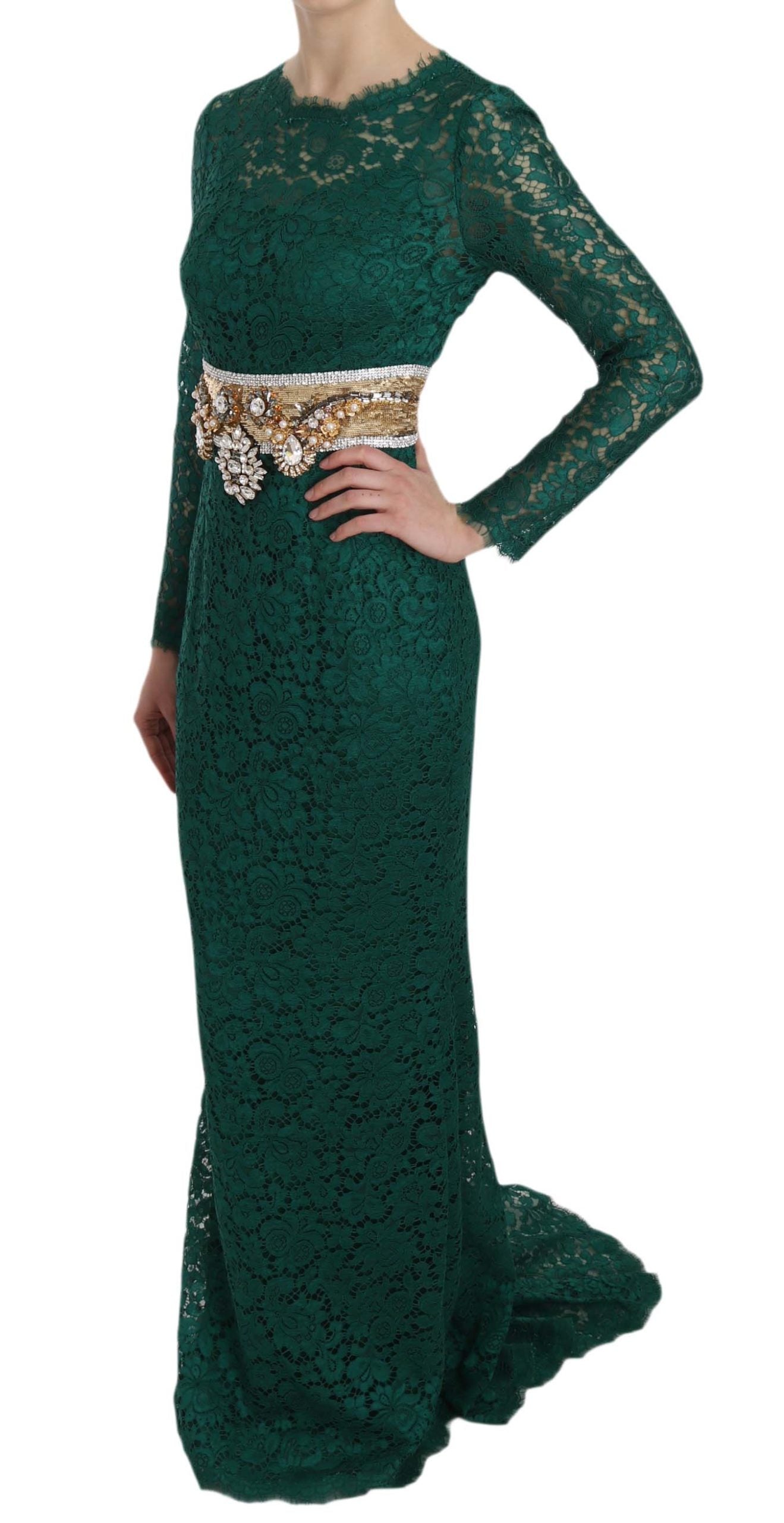 Dolce & Gabbana Crystal Gold Belt Lace Sheath Gown Dress - PreLoved & Luxe