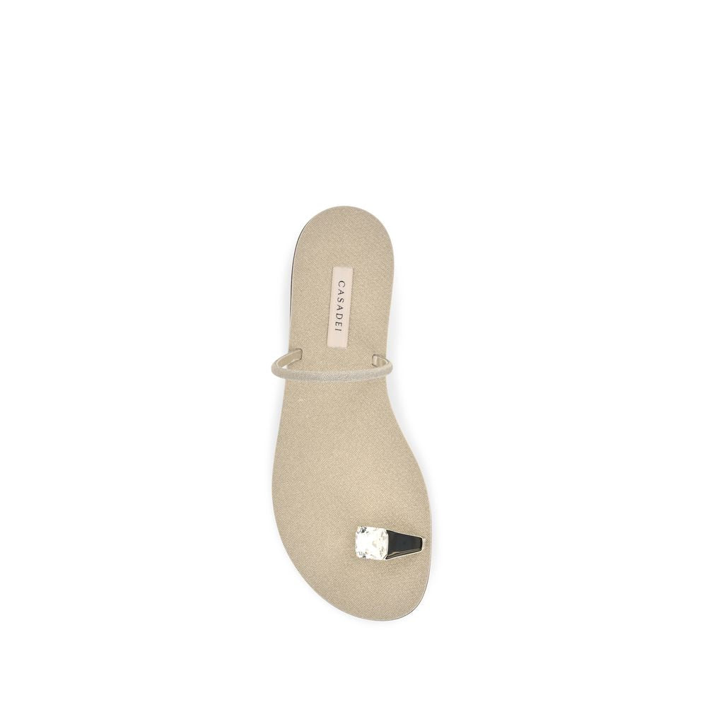 Casadei Gold Calf Leather Bos Taurus Flat Sandals
