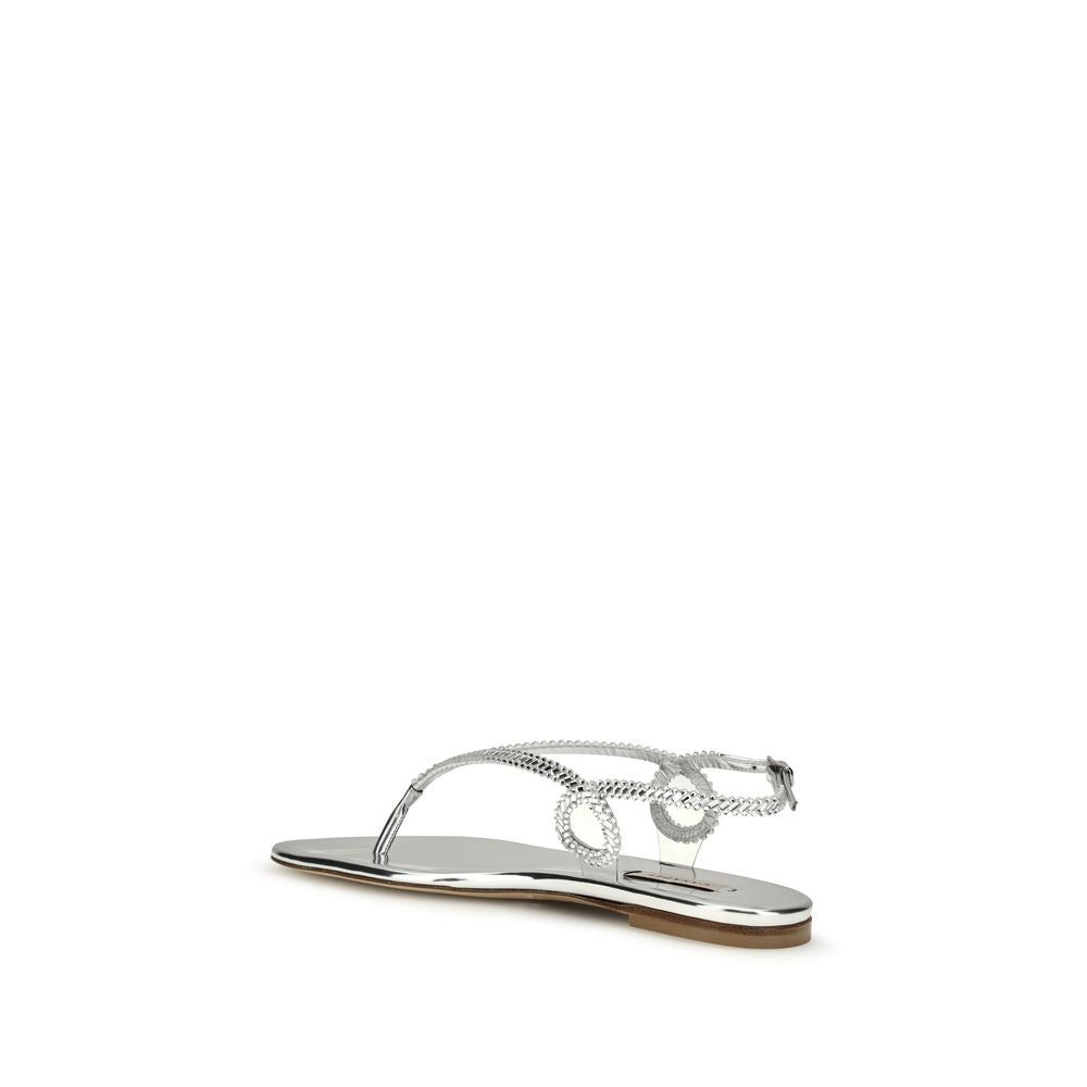 Casadei Silver Leather Flat Sandals