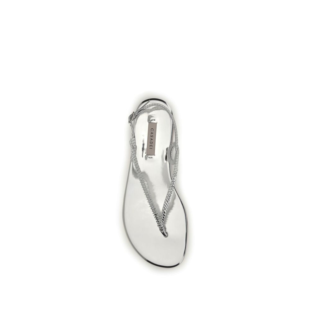 Casadei Silver Leather Flat Sandals