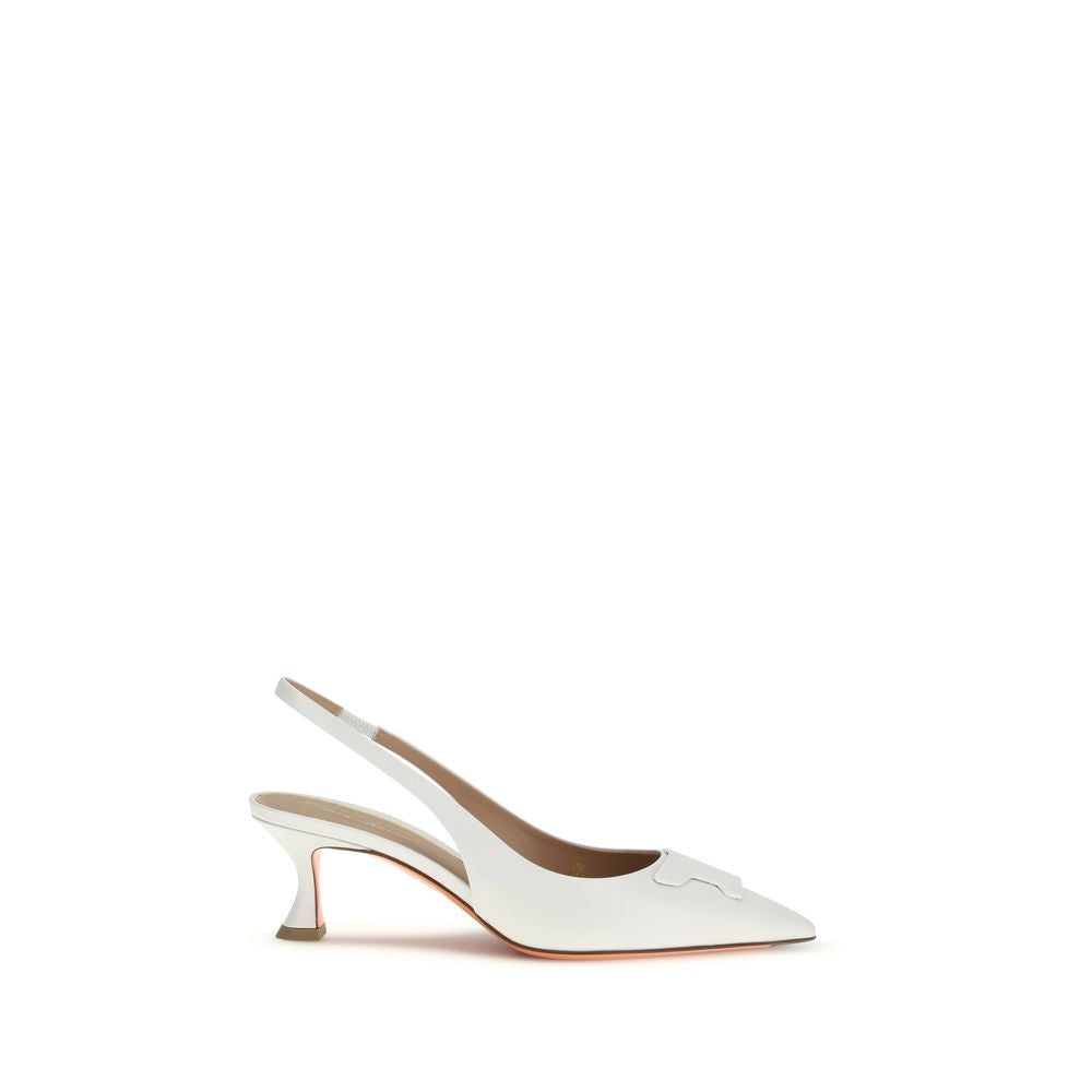 Santoni White Leather High Heel Pumps