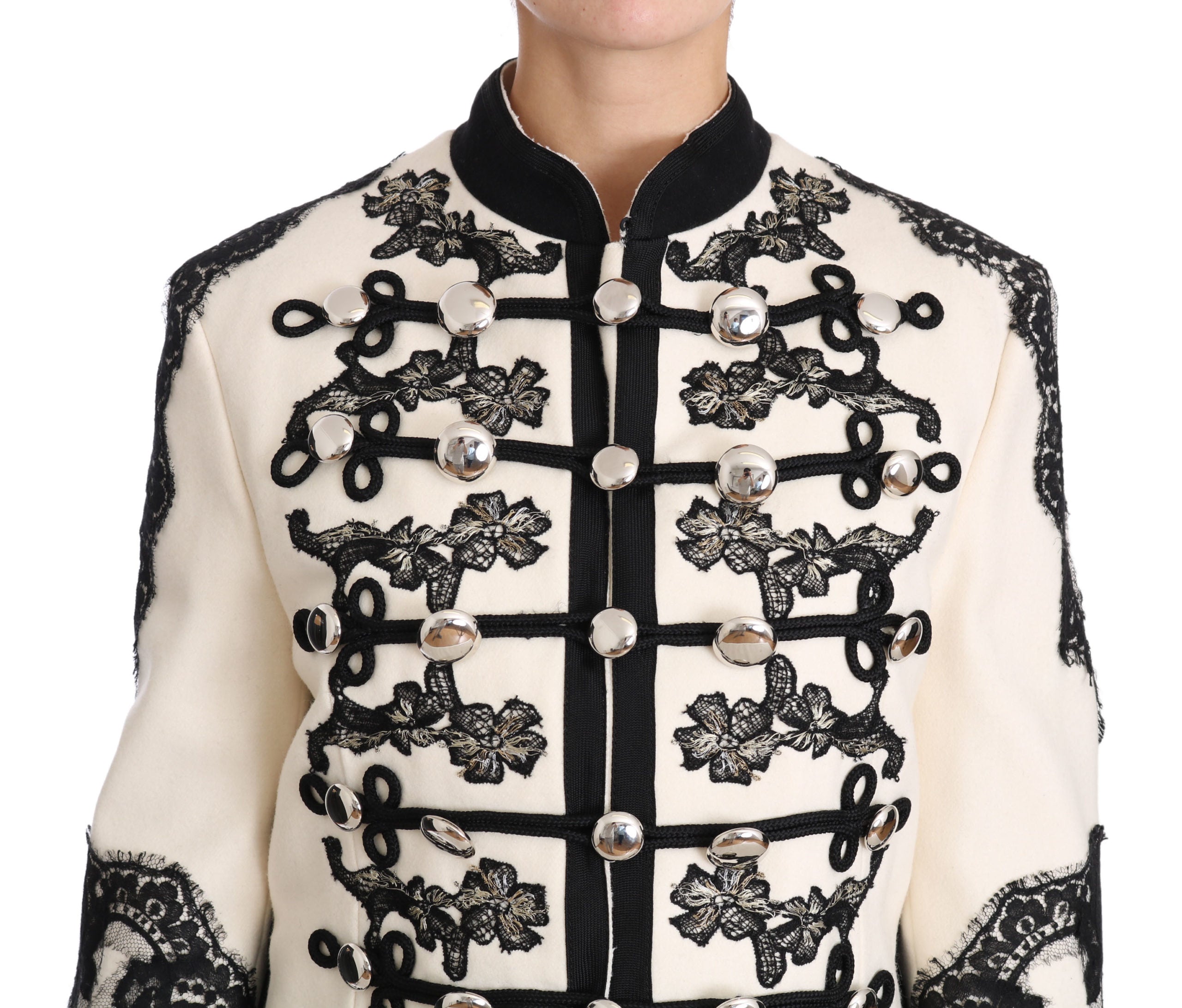 Dolce & Gabbana White Wool Black Floral Baroque Jacket - PreLoved & Luxe