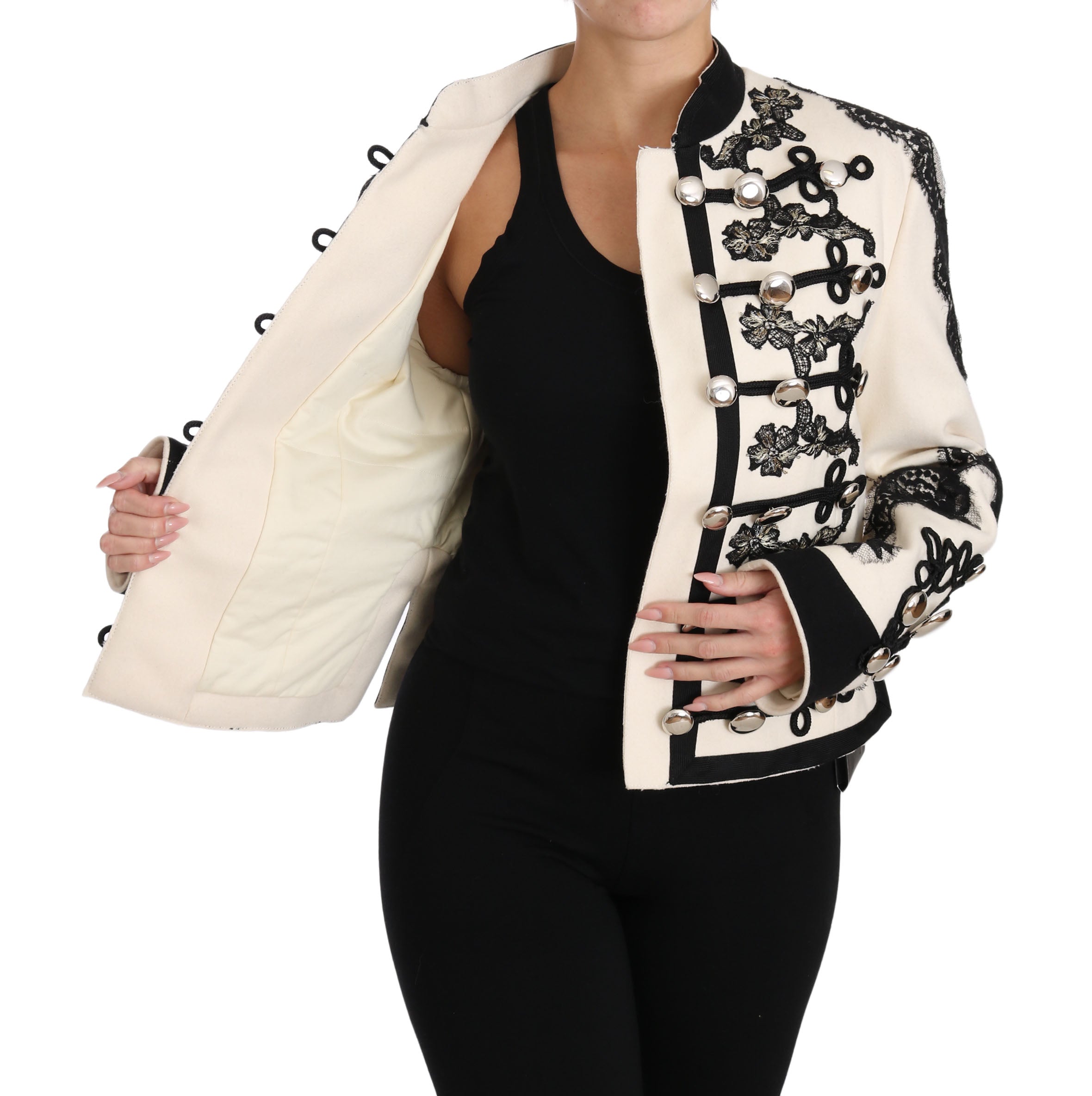 Dolce & Gabbana White Wool Black Floral Baroque Jacket - PreLoved & Luxe