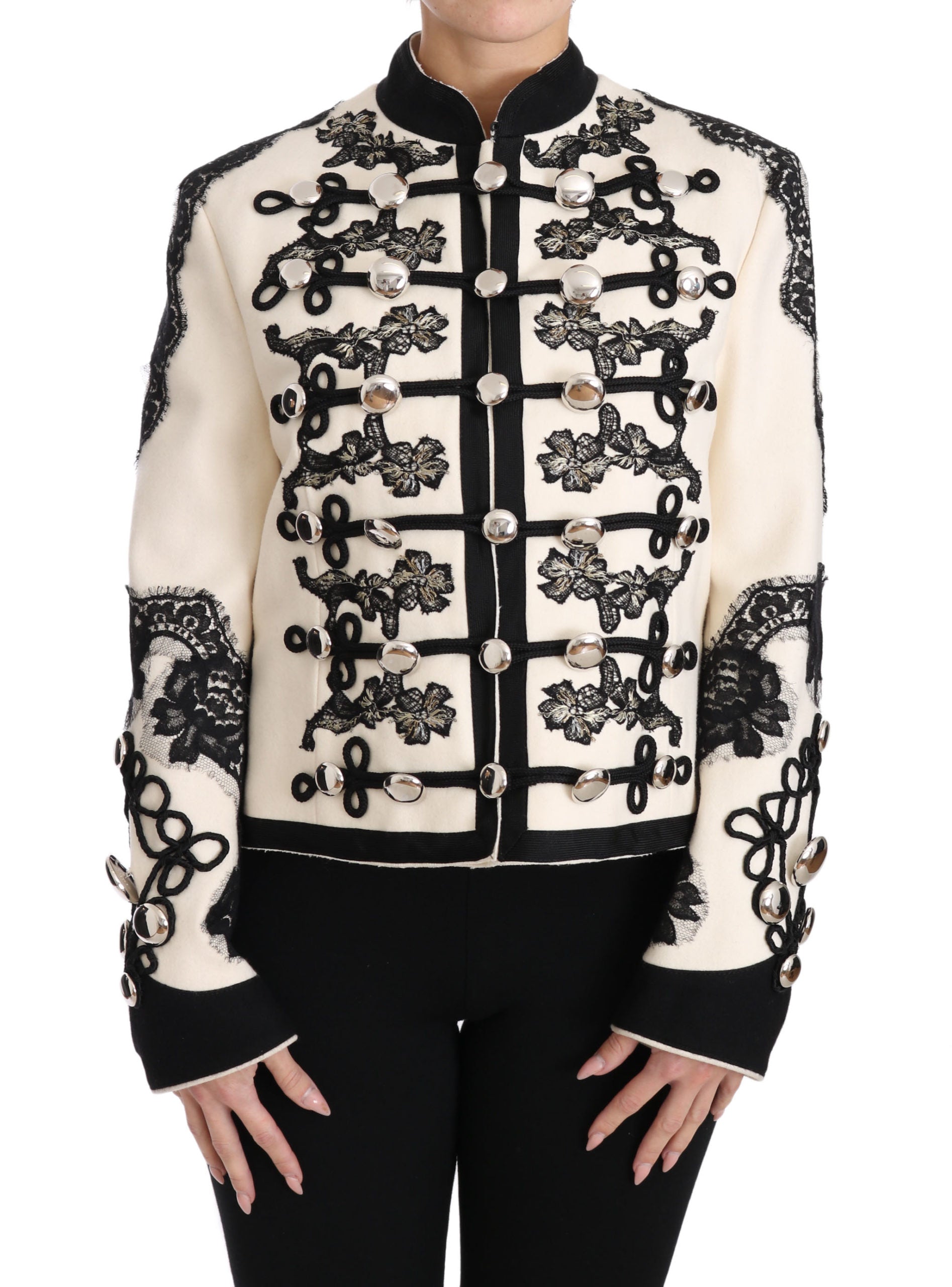 Dolce & Gabbana White Wool Black Floral Baroque Jacket - PreLoved & Luxe