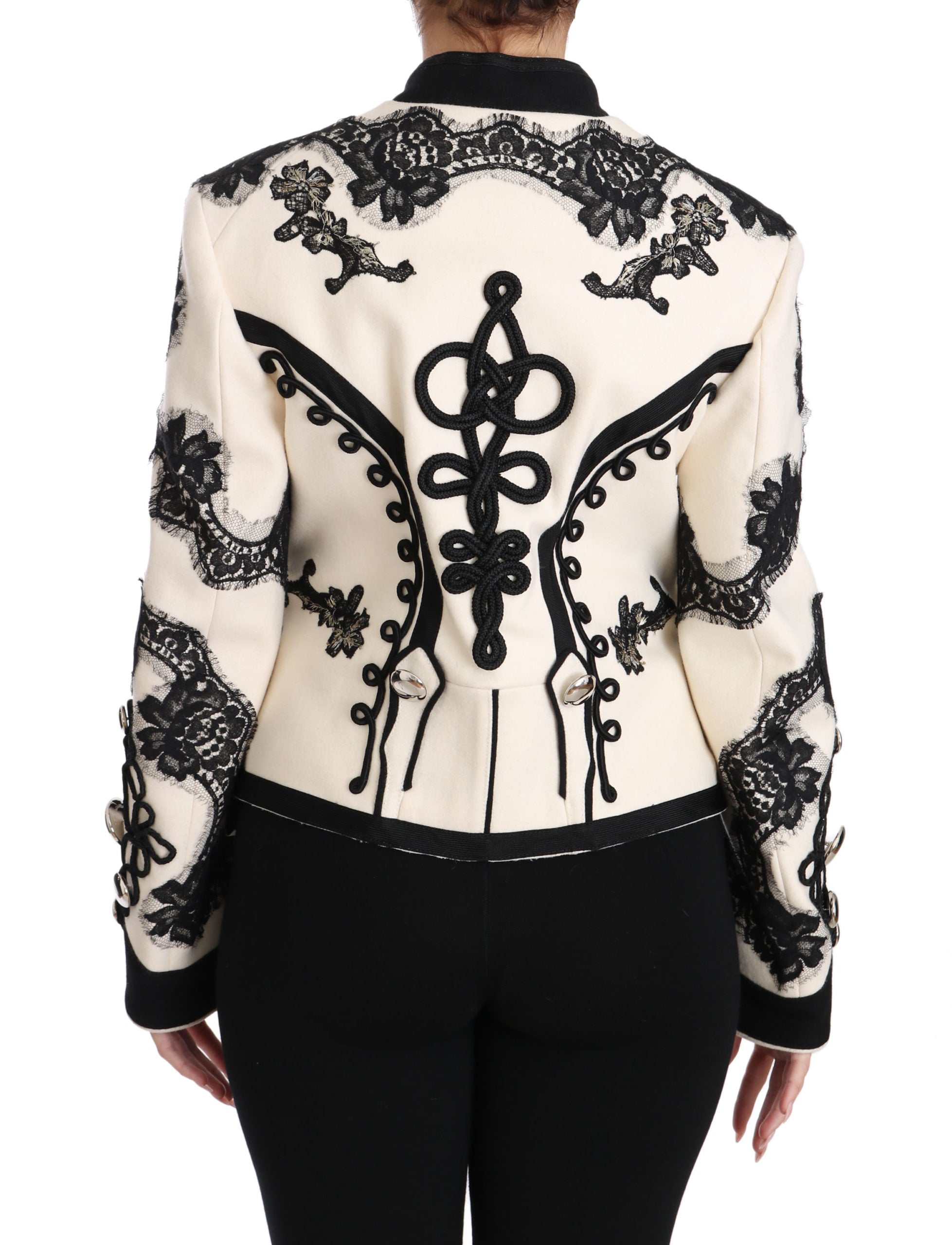 Dolce & Gabbana White Wool Black Floral Baroque Jacket - PreLoved & Luxe