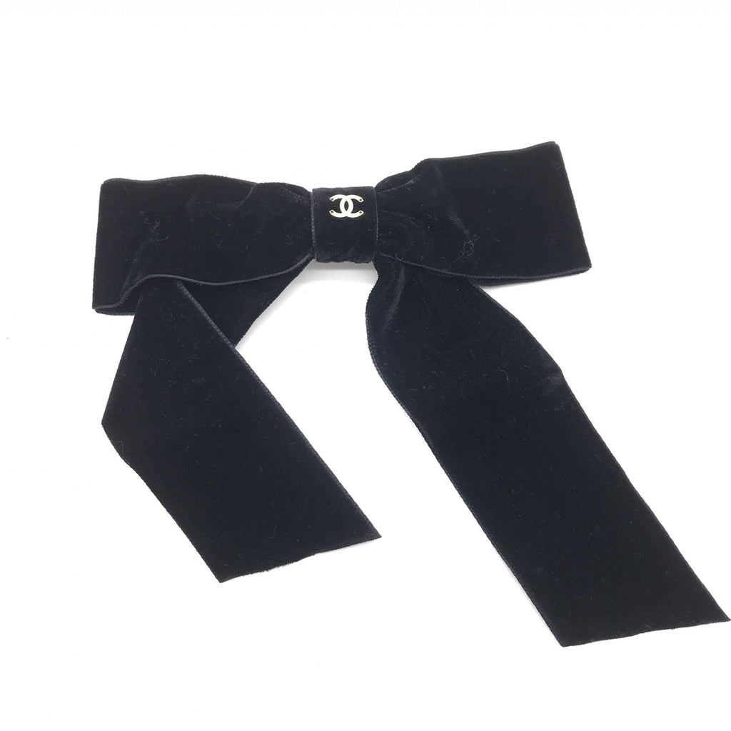 Chanel Black Velvet Bow Hair Clip