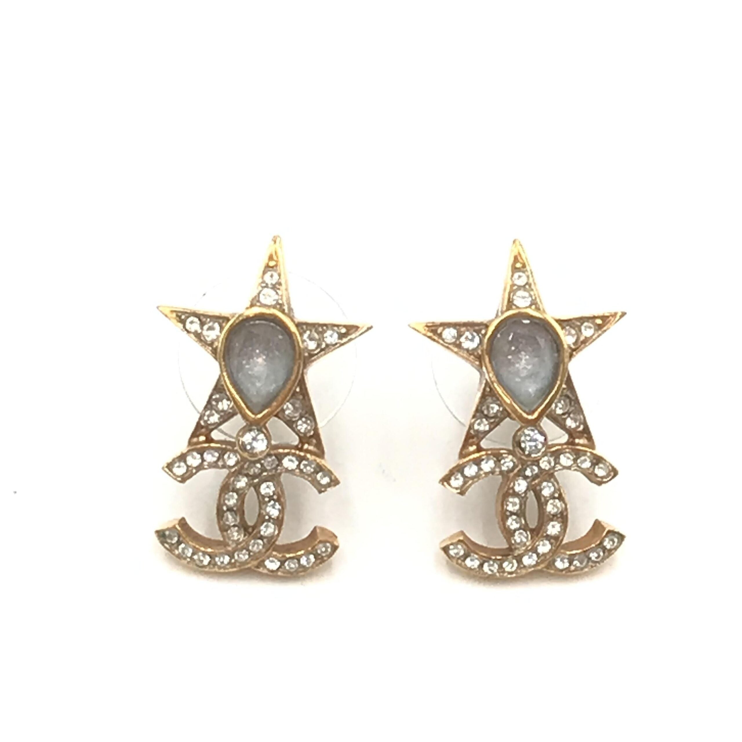 Chanel Gold Plated Star Coco Mark Earrings With Rhinestones - PreLoved & Luxe