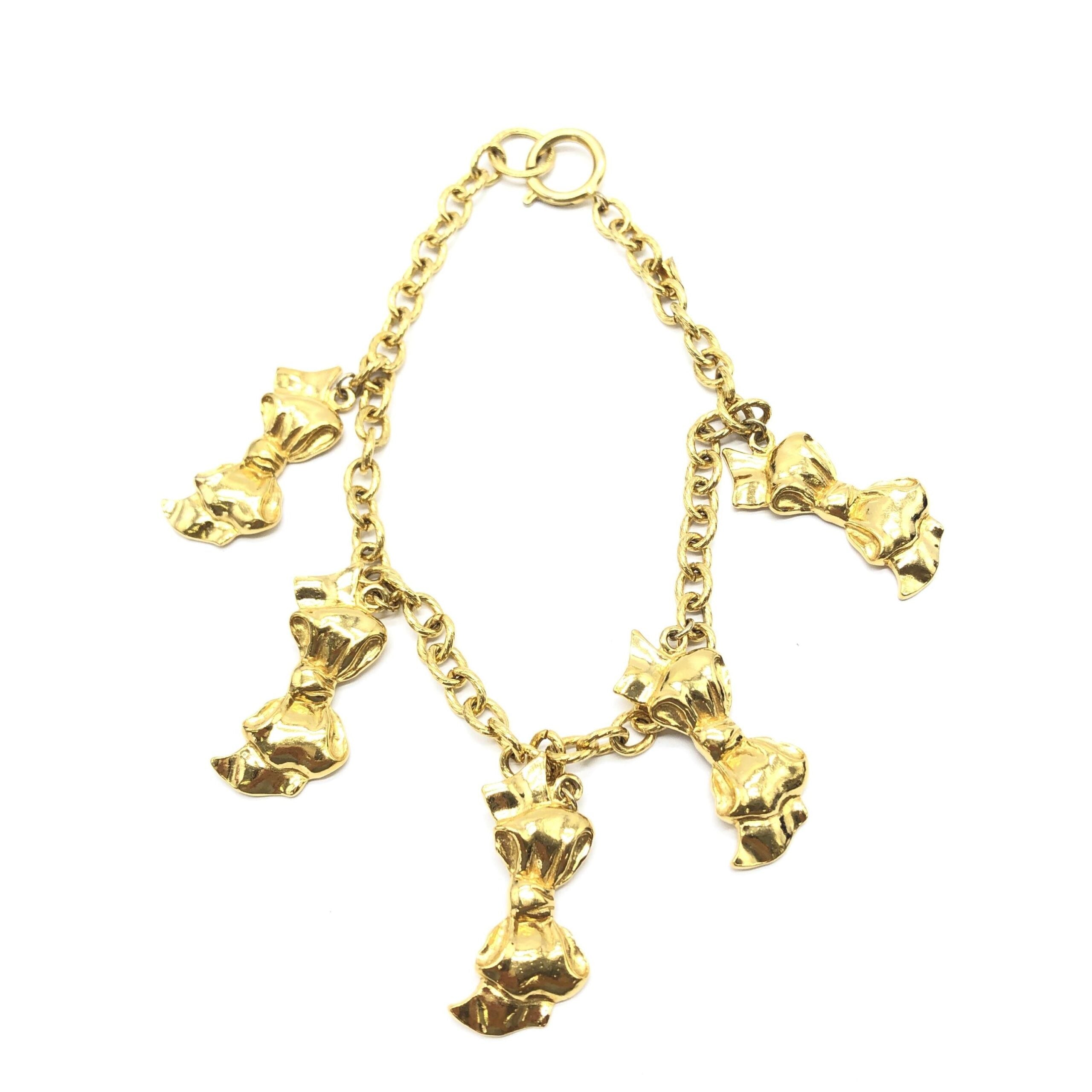 Pre-Owned Chanel Gold Plated Chain Necklace With Bow Charms Gold  Women's AB (Very Good — between Lightly Used and Used)