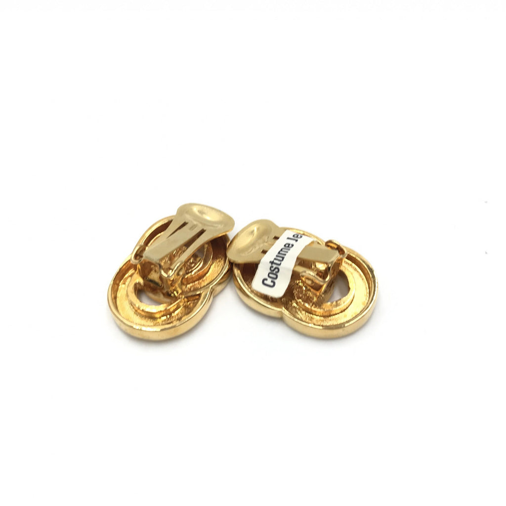 Celine Gold Tone Double Round Motif Earrings - PreLoved & Luxe