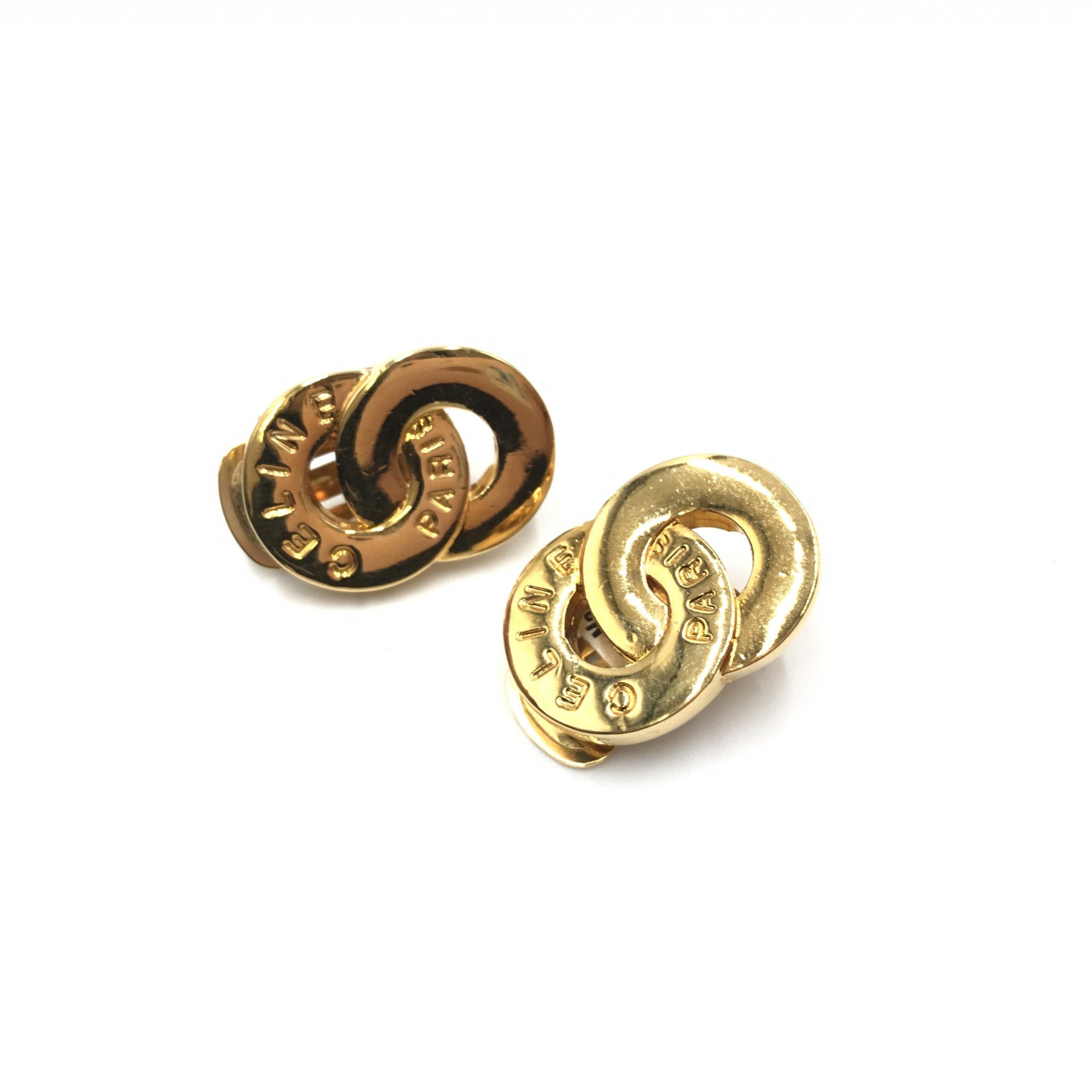 Celine Gold Tone Double Round Motif Earrings - PreLoved & Luxe