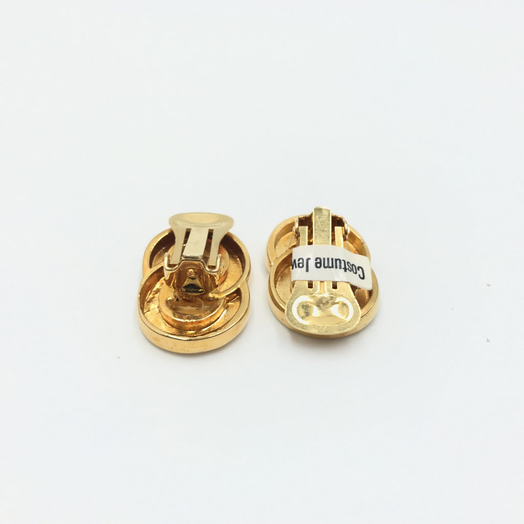 Celine Gold Tone Double Round Motif Earrings - PreLoved & Luxe