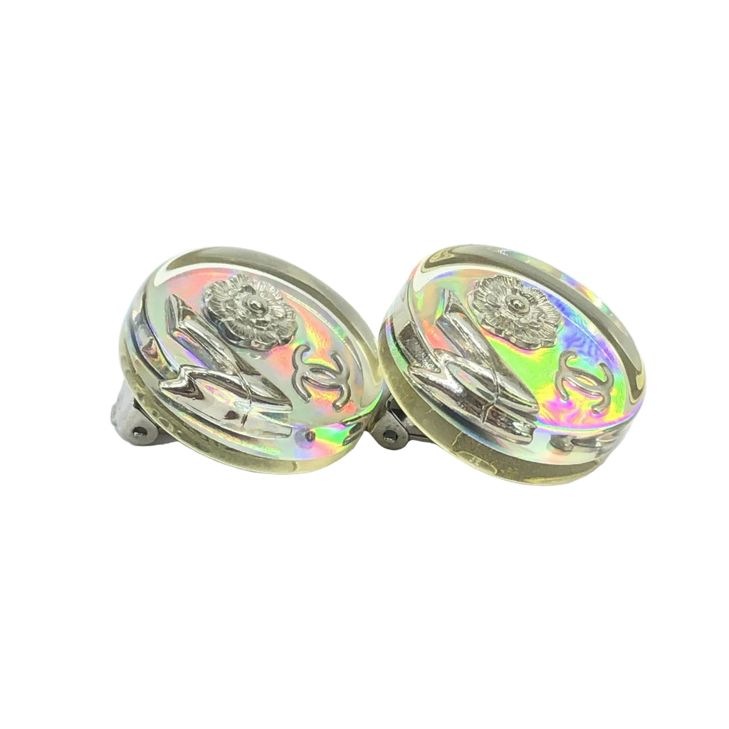 Chanel Vintage Holographic Logo Clip-On Earrings - PreLoved & Luxe