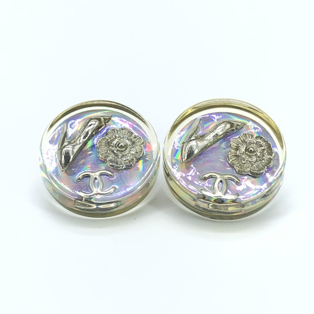 Chanel Vintage Holographic Logo Clip-On Earrings - PreLoved & Luxe