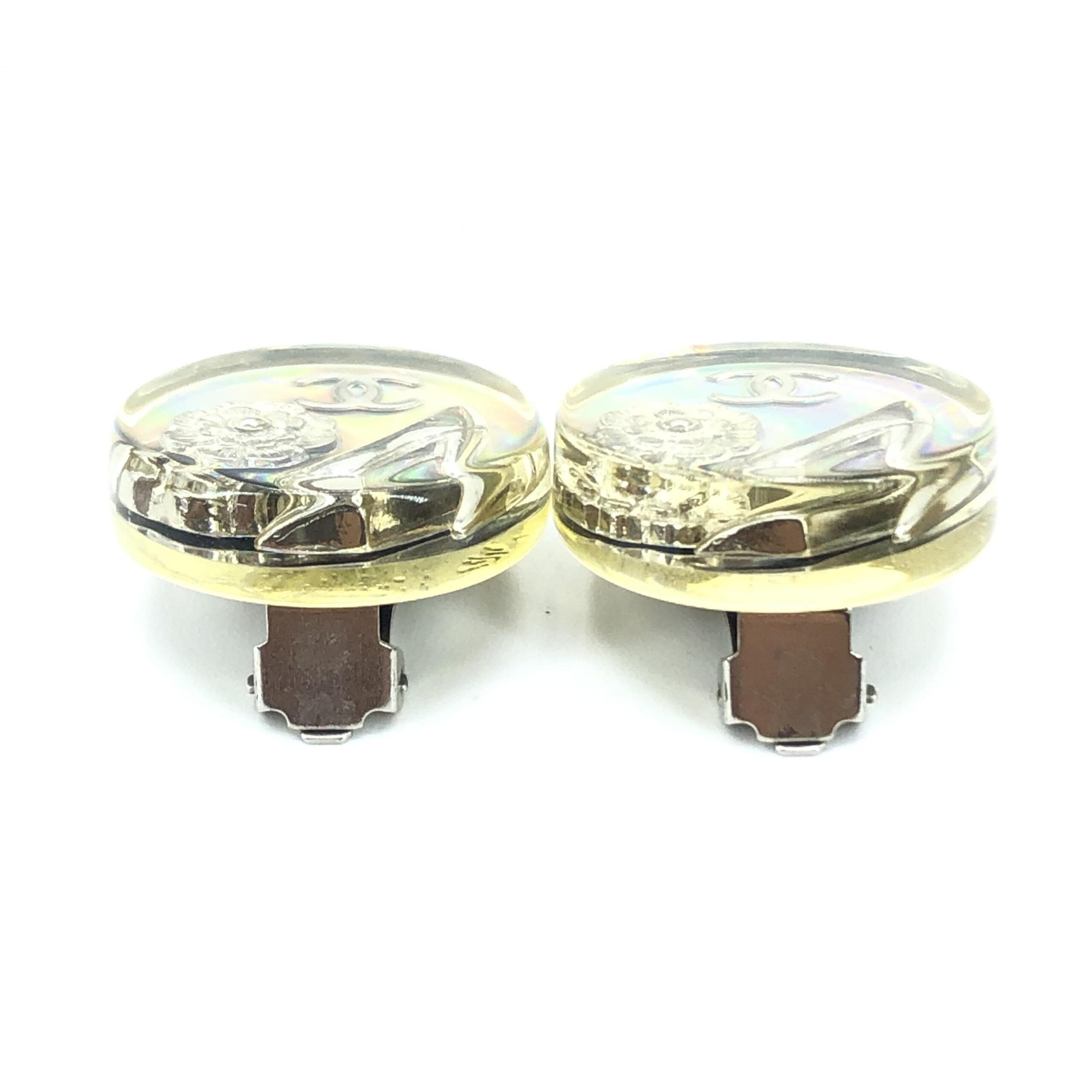 Chanel Vintage Holographic Logo Clip-On Earrings - PreLoved & Luxe