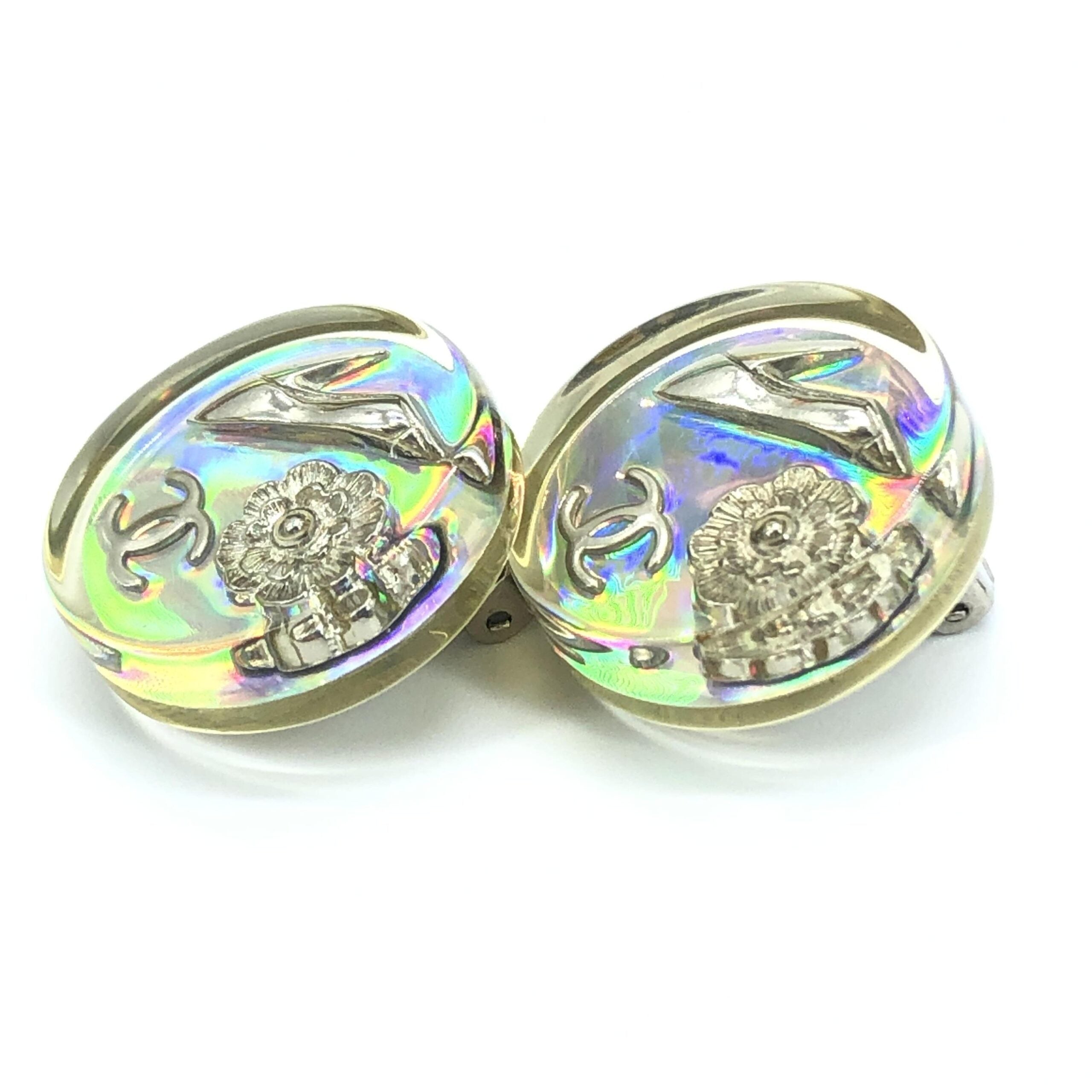 Chanel Vintage Holographic Logo Clip-On Earrings - PreLoved & Luxe