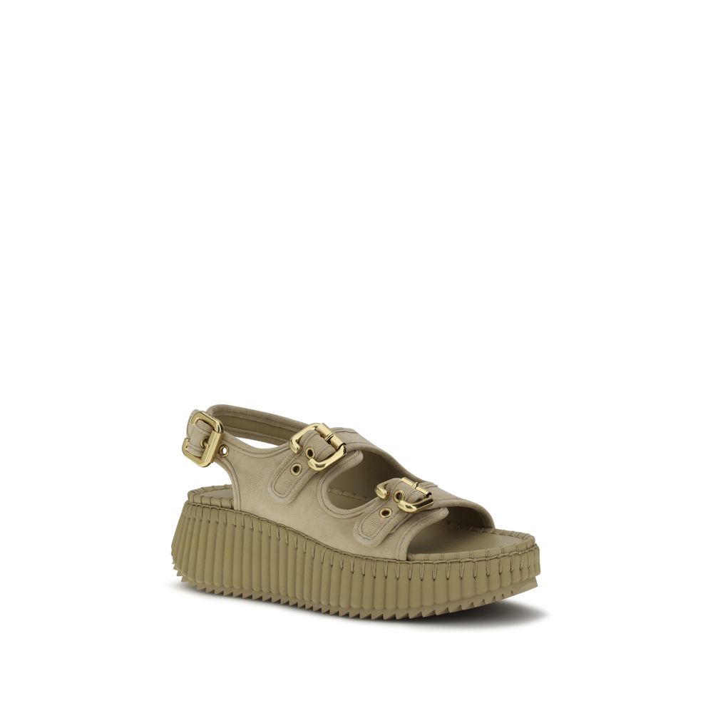 Chloé Beige Leather Platform Sandals