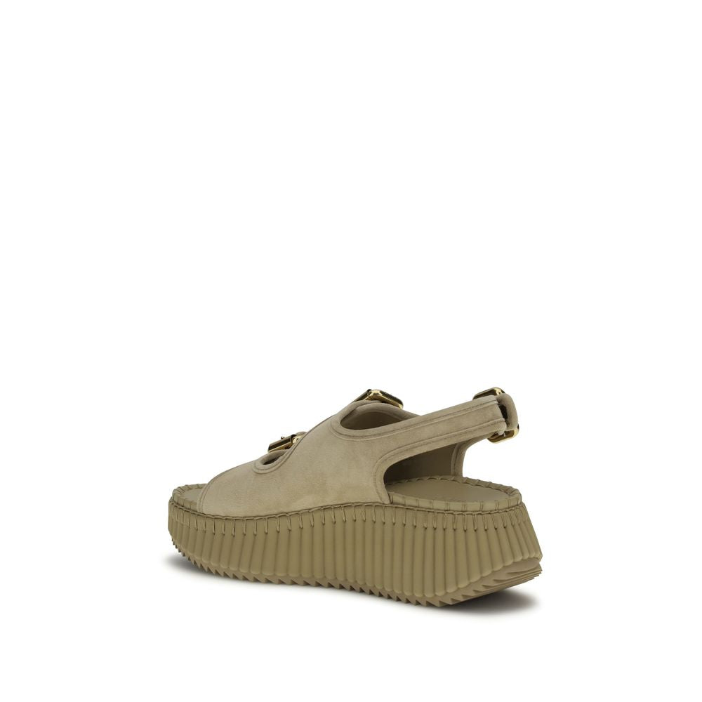 Chloé Beige Leather Platform Sandals