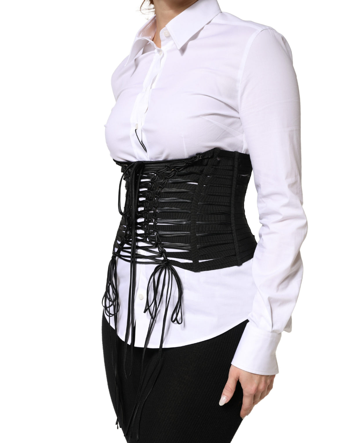 New Dolce & Gabbana Black LaceUp Waist Cincher Corset Top