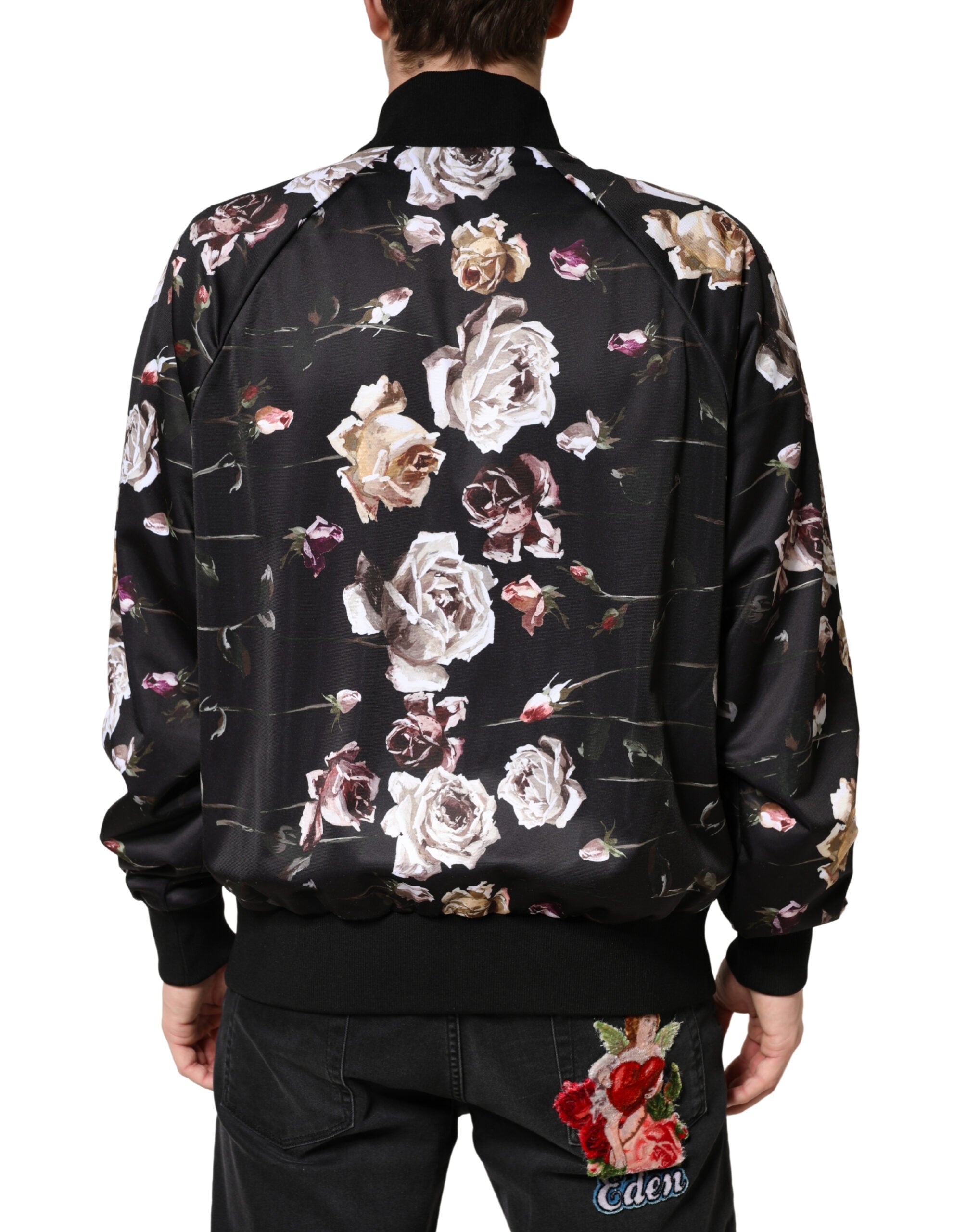 Dolce & Gabbana Black Floral Full Zip Bomber Jacket