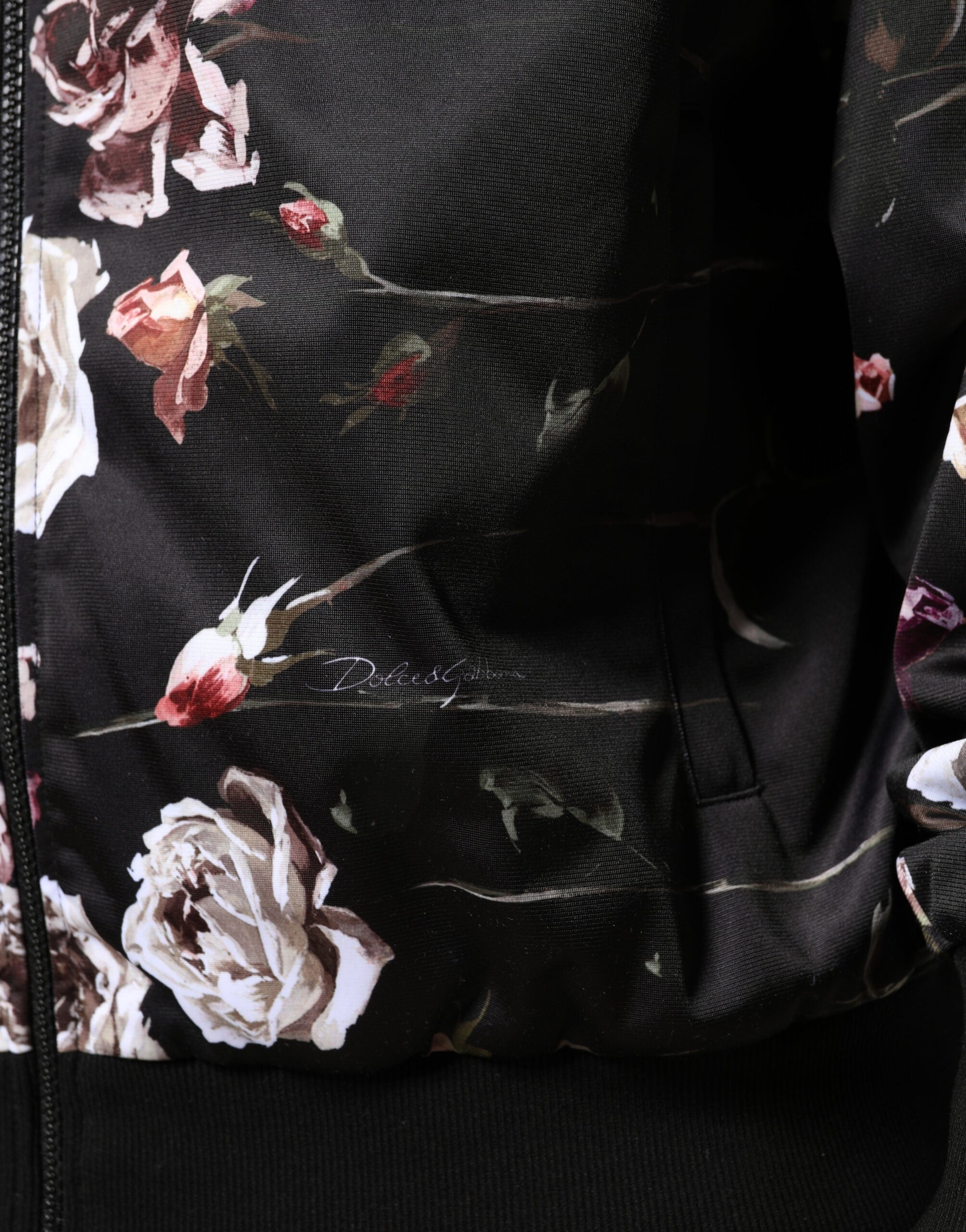 Dolce & Gabbana Black Floral Full Zip Bomber Jacket