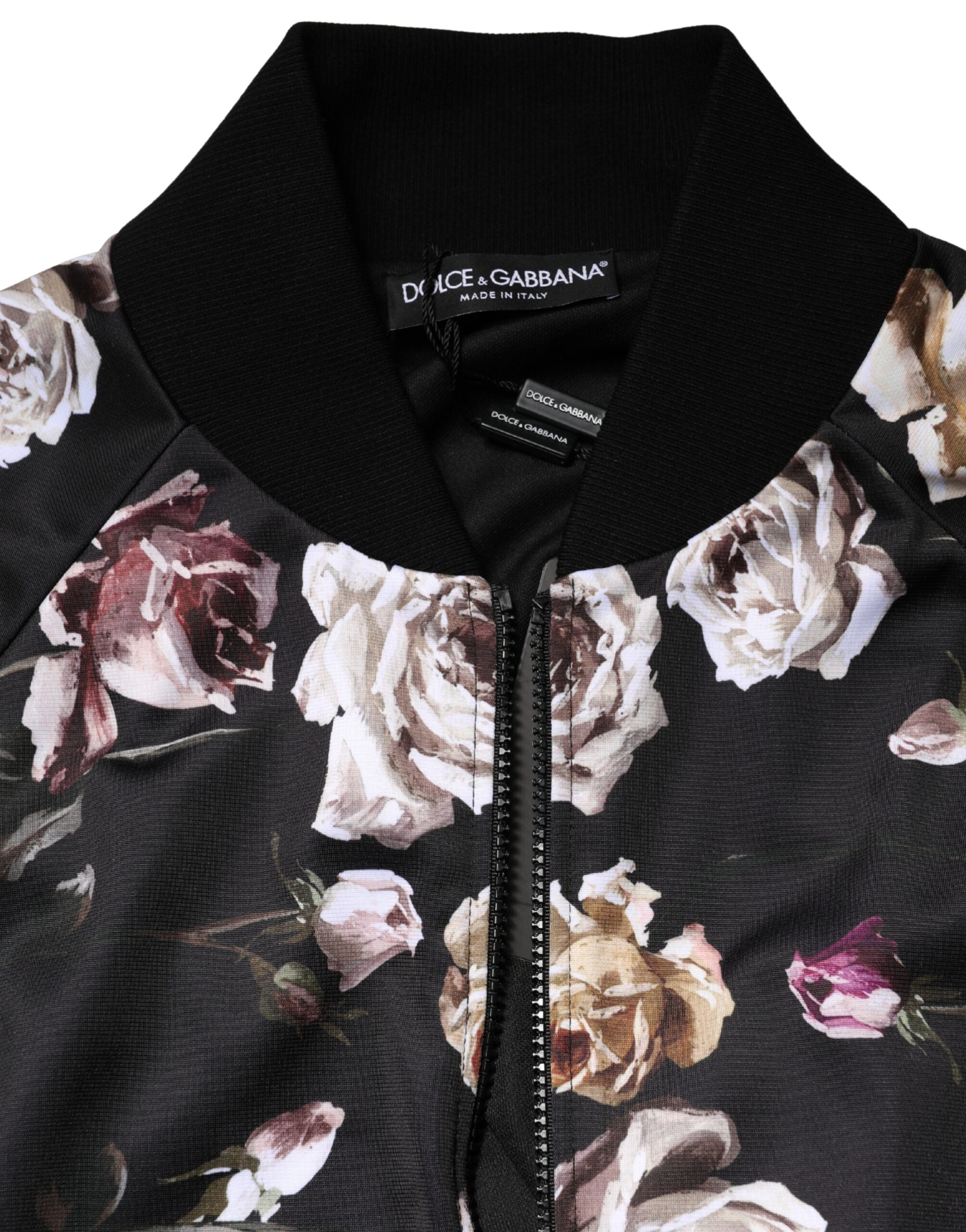 Dolce & Gabbana Black Floral Full Zip Bomber Jacket