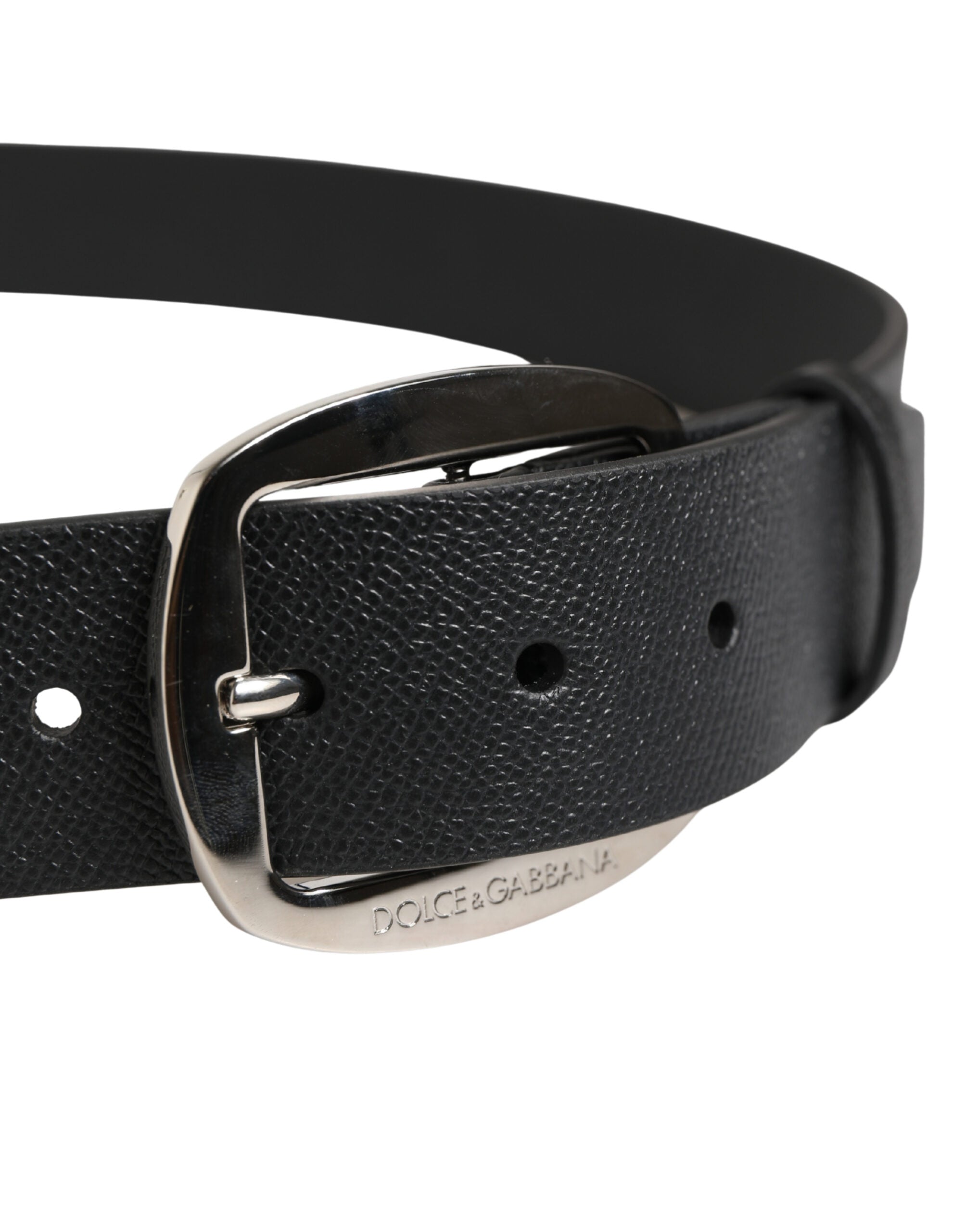 Pre-Owned Dolce & Gabbana Black Calf Leather Silver Metal Buckle Belt