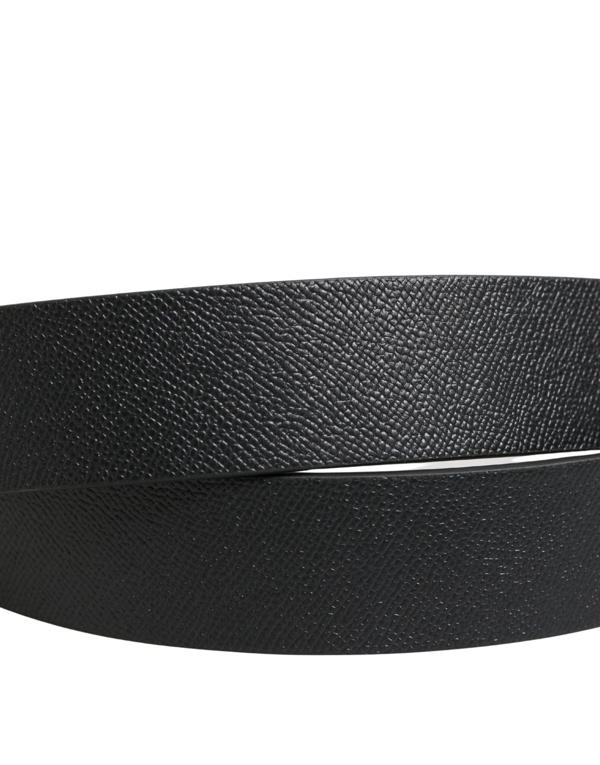 Pre-Owned Dolce & Gabbana Black Calf Leather Silver Metal Buckle Belt