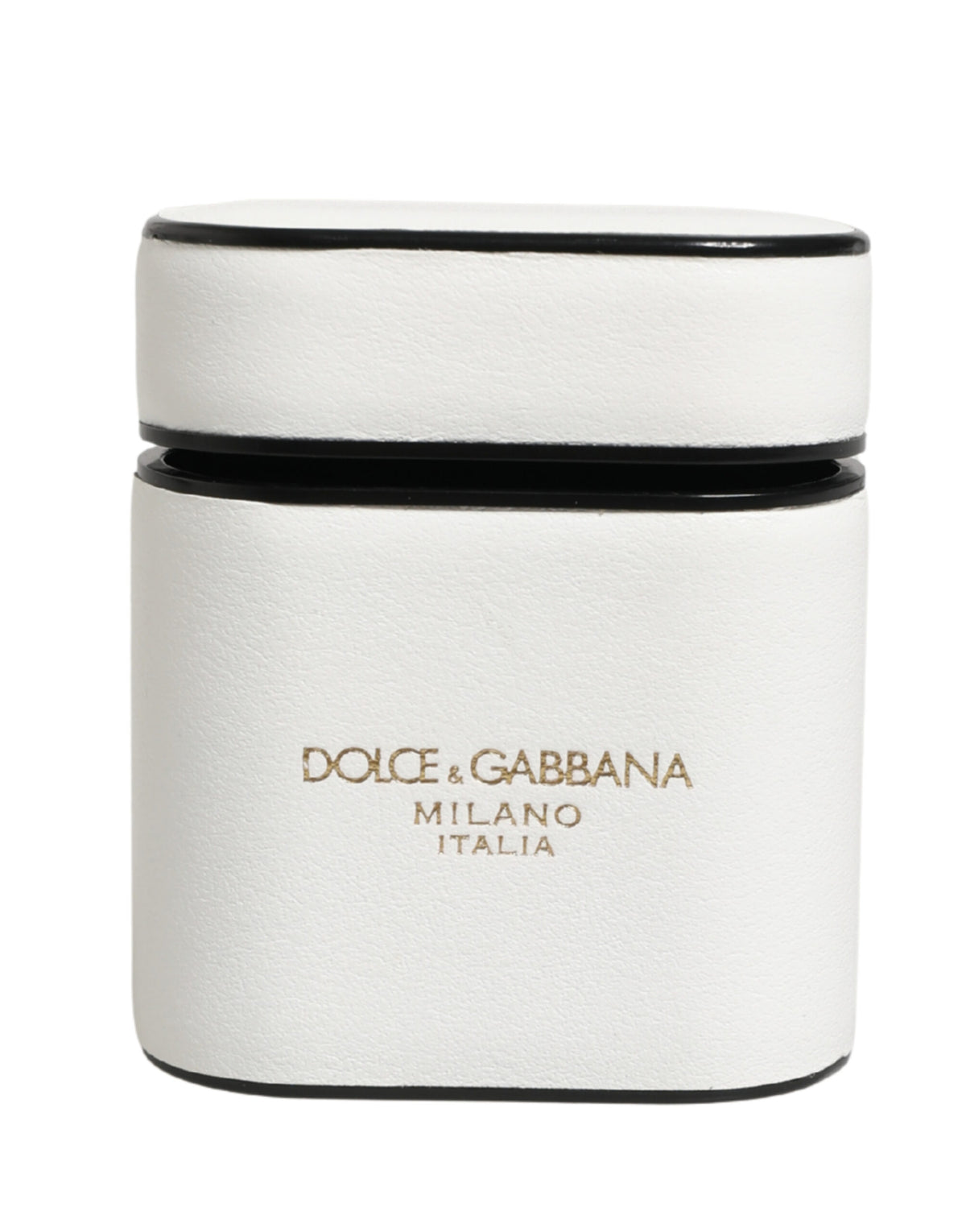 Dolce & Gabbana White Leather Logo Print Flip Holder Airpods Case