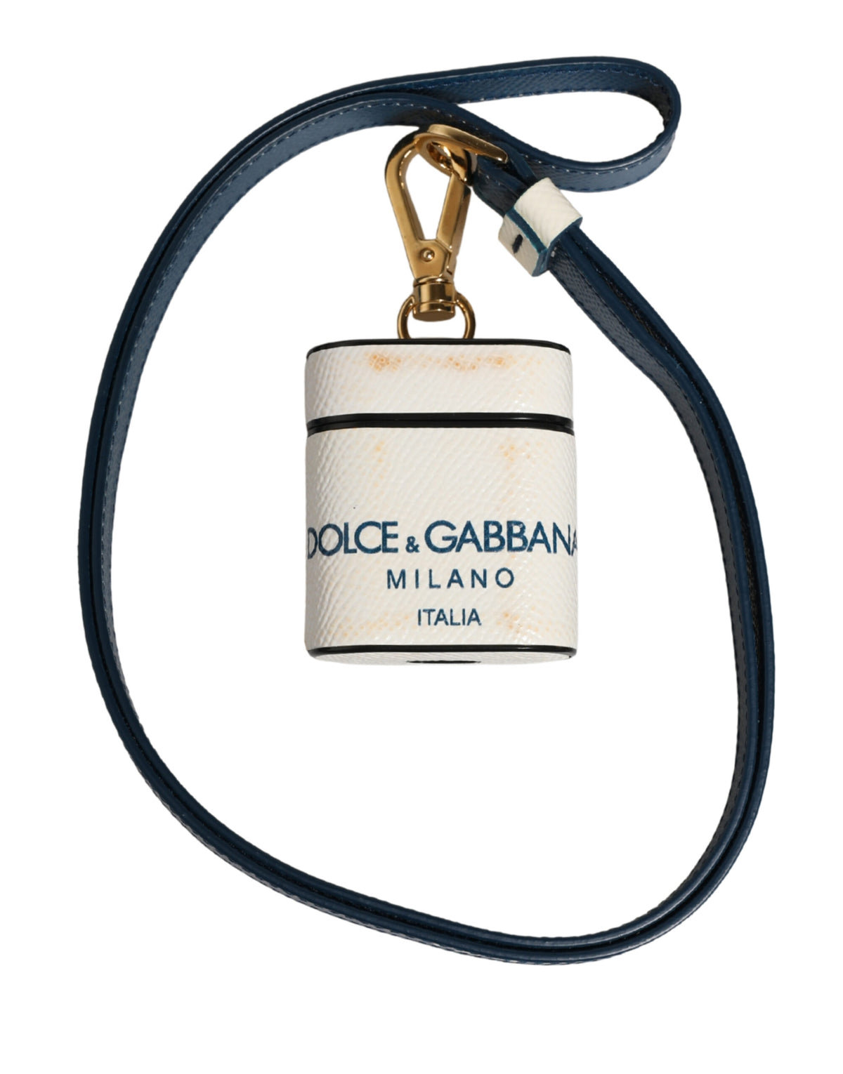 Dolce & Gabbana White Leather Logo Flip Holder Strap Airpods Case