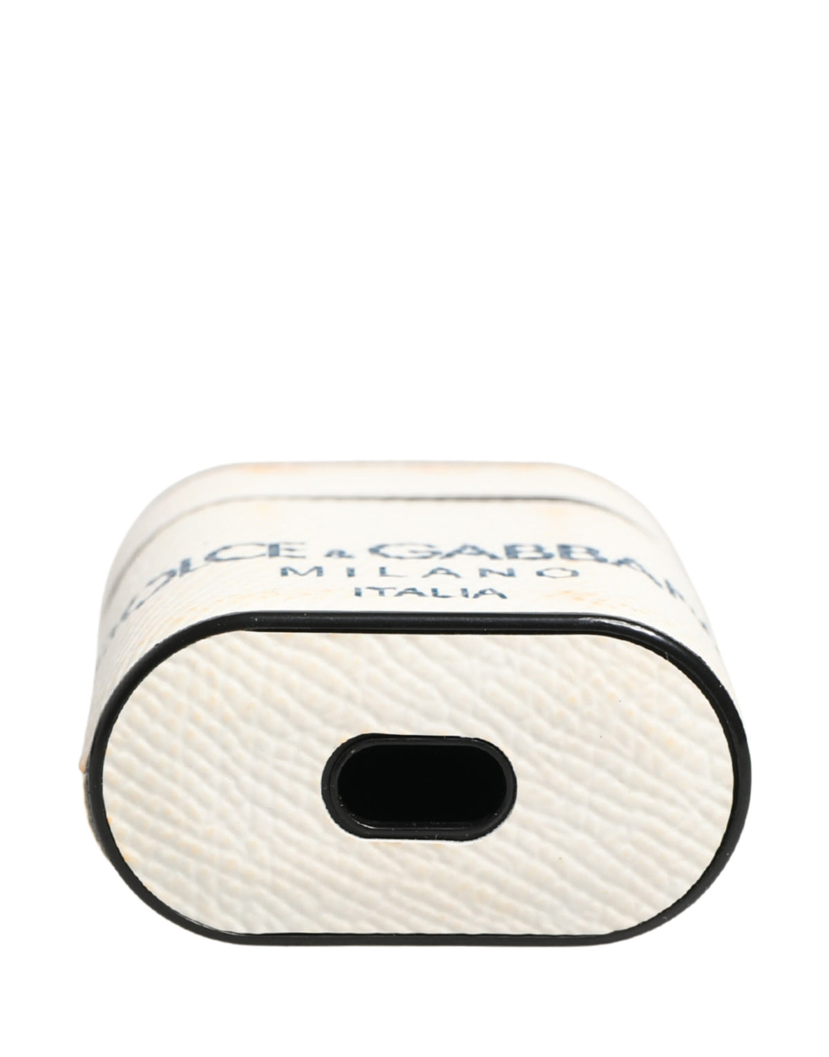 Dolce & Gabbana White Leather Logo Flip Holder Strap Airpods Case