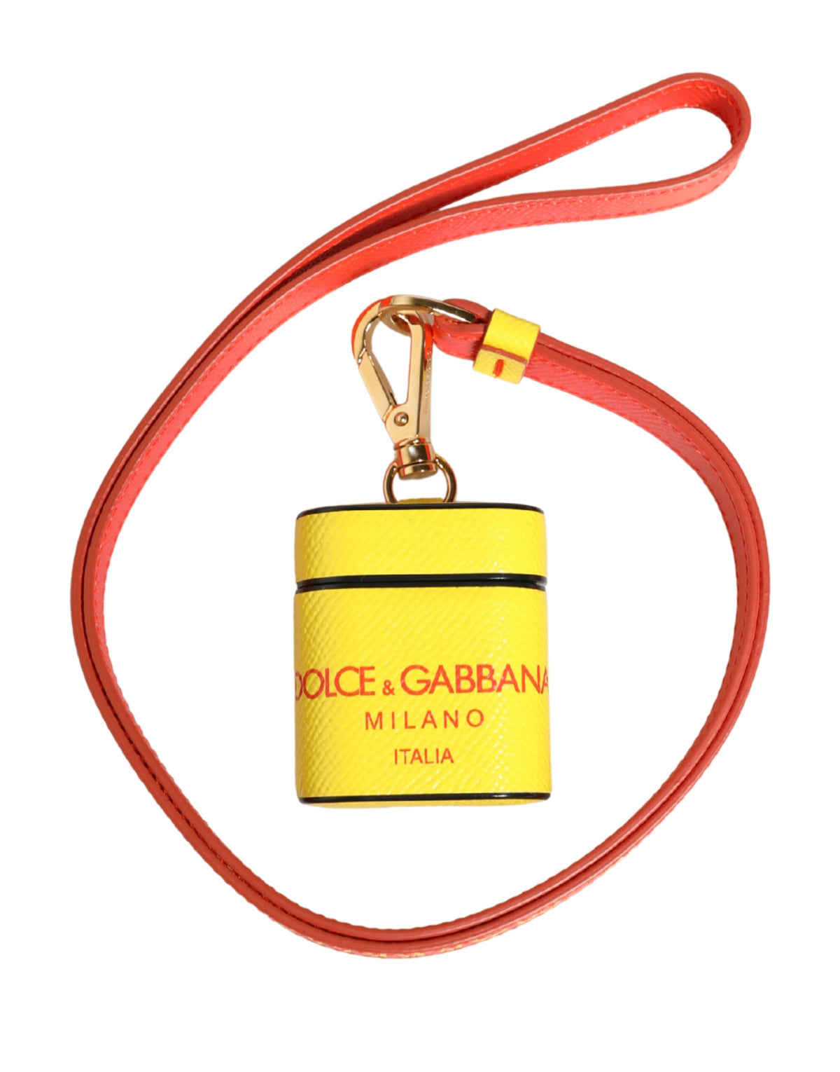 Dolce & Gabbana Yellow Leather Logo Flip Holder Strap Airpods Case