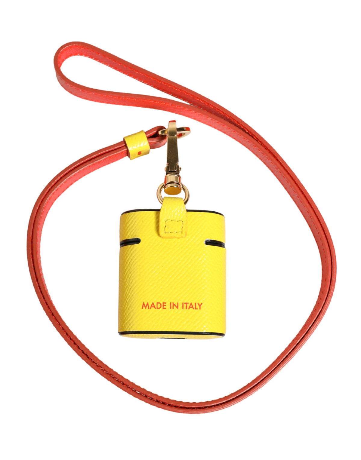 Dolce & Gabbana Yellow Leather Logo Flip Holder Strap Airpods Case
