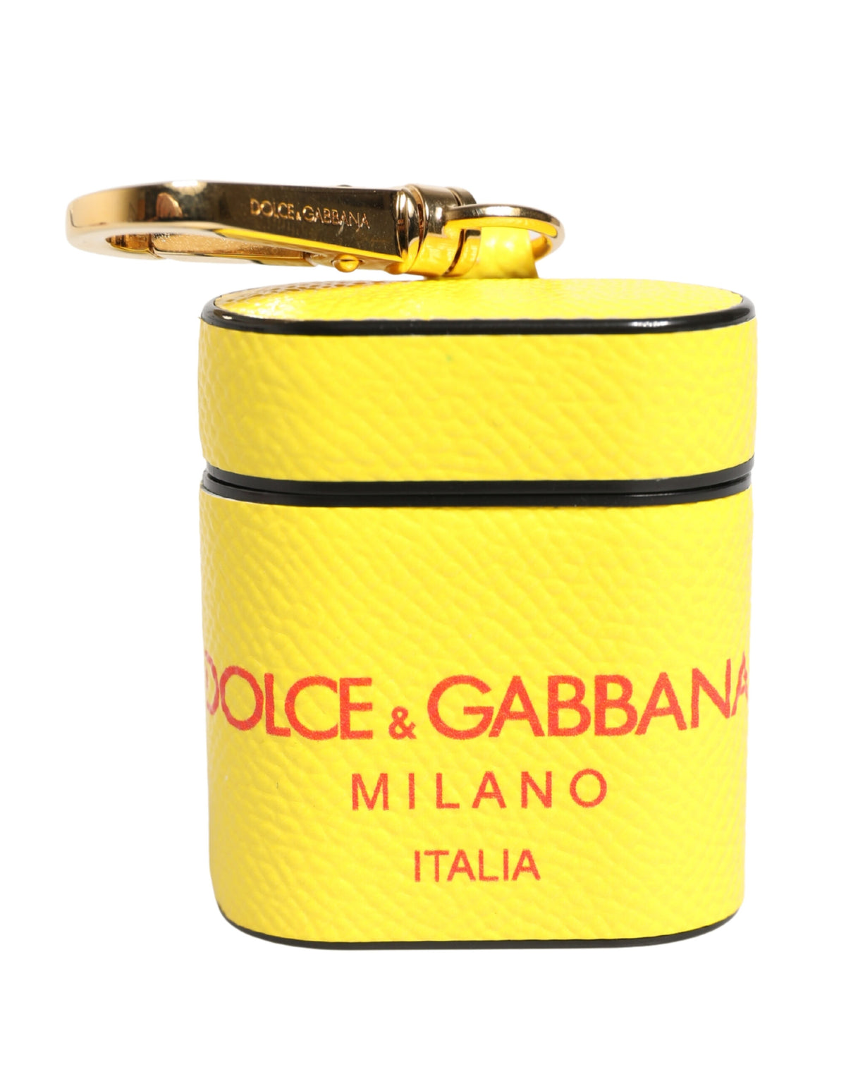 Dolce & Gabbana Yellow Leather Logo Flip Holder Strap Airpods Case