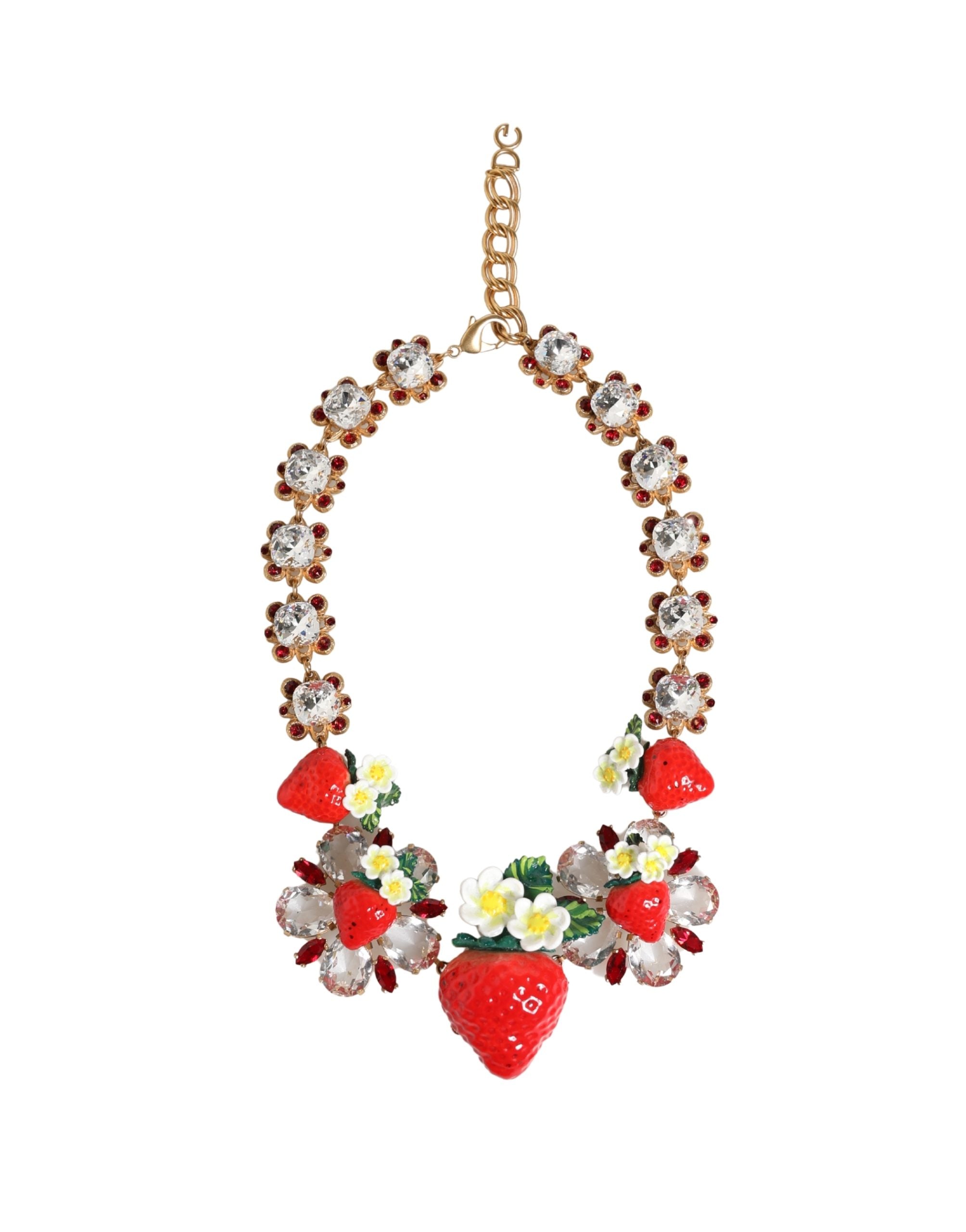 Dolce & Gabbana Fruit & Floral Pendant Crystal Logo Necklace